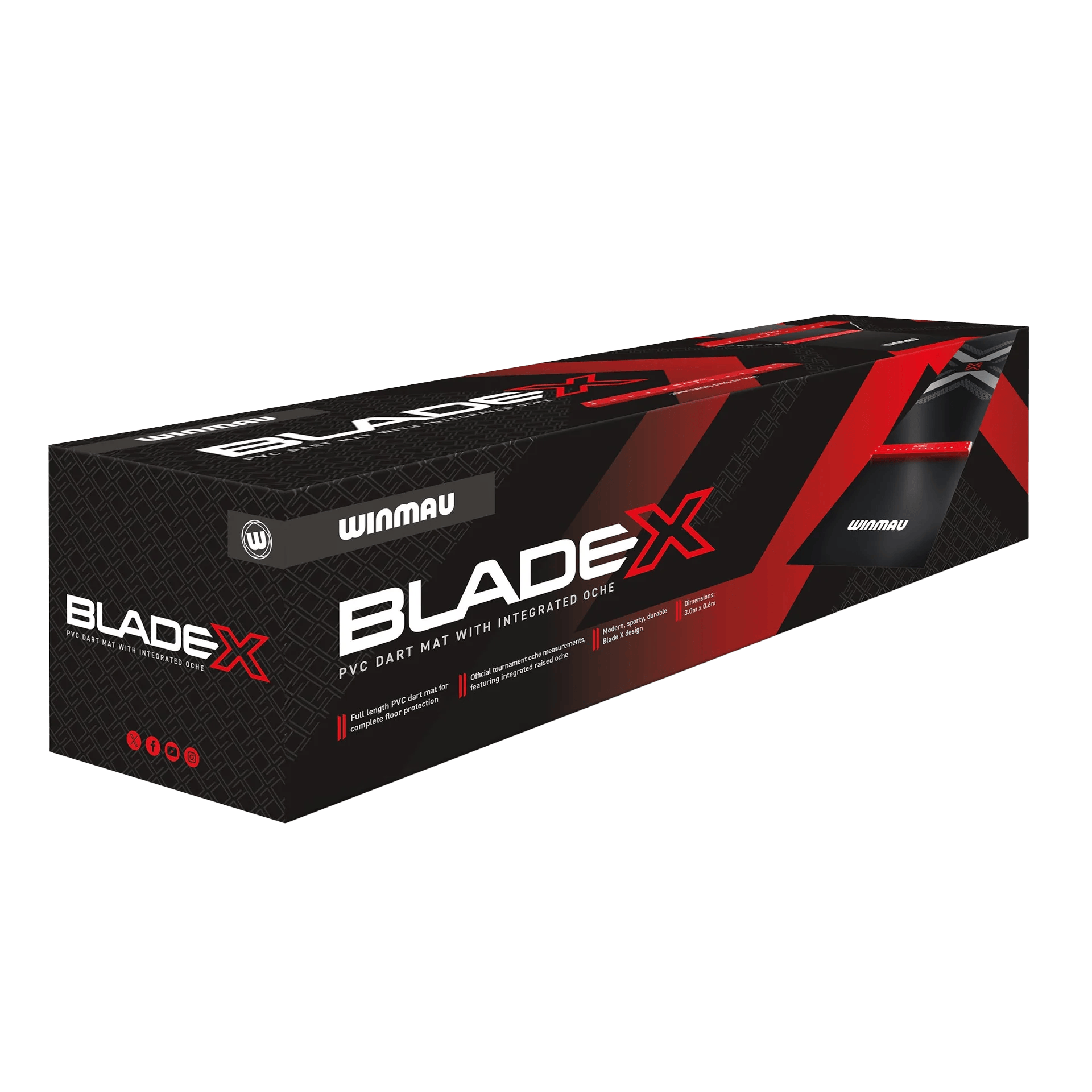 Podložka na šipky Winmau Blade X z PVC Dieses Bild präsentiert die Winmau Blade X PVC Dartmatte. Sie bietet festen Halt und verhindert Schäden am Boden beim Dartspielen.