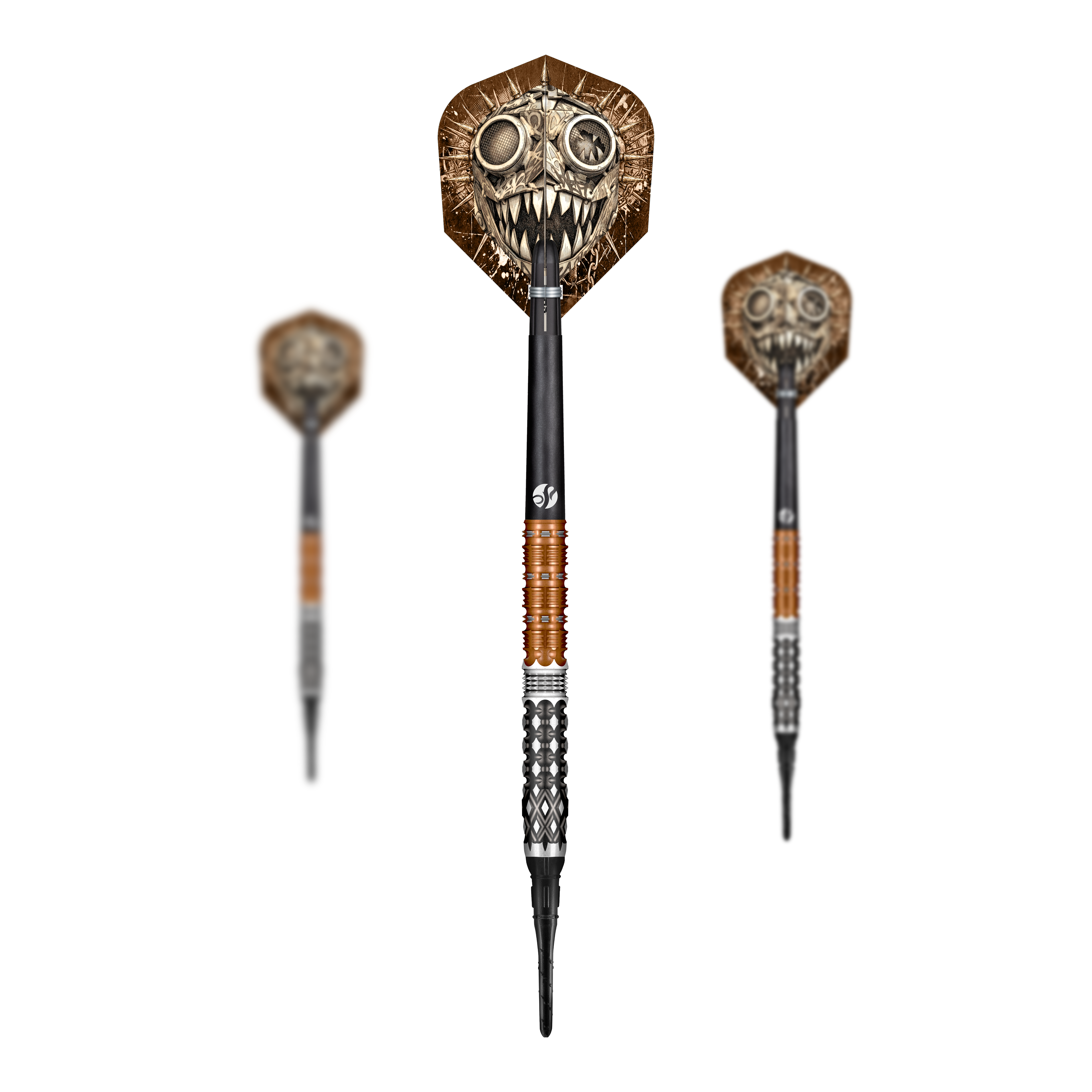 Měkké šipky Shot Gnarly Gnasha - 20g Zu sehen ist ein Set der Shot Gnarly Gnasha Softdarts - 20g. Die Abbildung zeigt die Zusammensetzung des Dart-Sets.