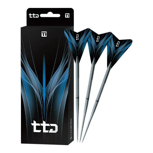 Caliburn TTD Complete Titanium T1 Stříbrné Steeldarts - 5g Das Bild zeigt die Caliburn TTD Complete Titanium T1 Silver Steeldarts - 5g. Es handelt sich um hochwertige silberne Steeldarts aus Titan.