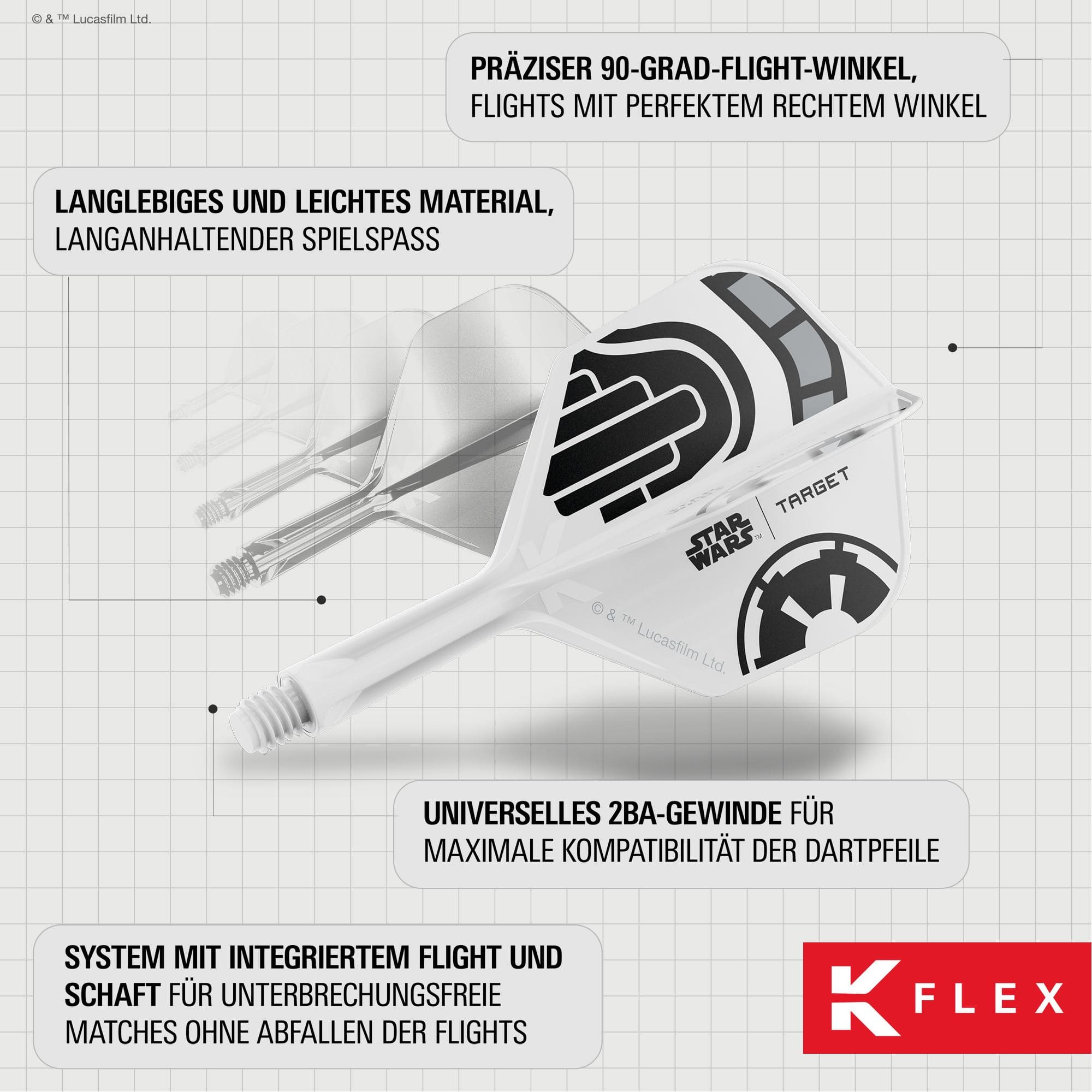 Standardní letky Target Star Wars K-Flex Stormtrooper No2 Target Star Wars K-Flex Stormtrooper No6 Flights Dart-Flügel mit Stormtrooper-Motiv aus Star Wars. Für präzise Würfe und stylisches Aussehen.