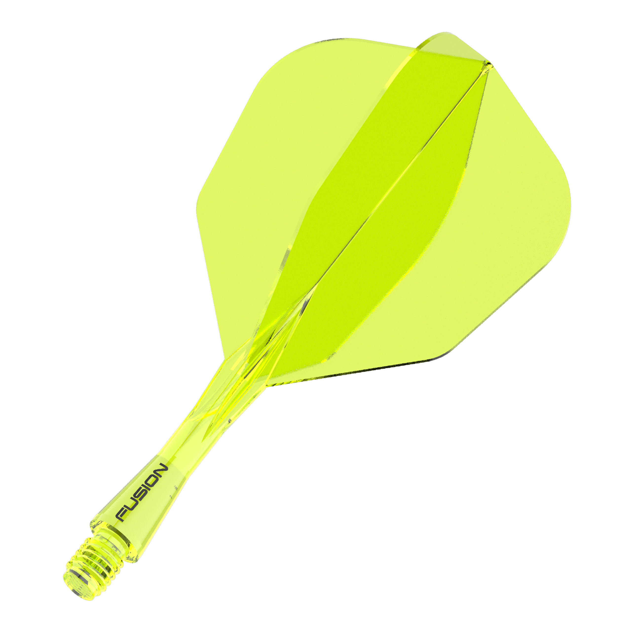 Letka Winmau Fusion System č. 6 neonově žlutá Das Bild zeigt ein neon-gelbes Dartflight- und Shafts-System. Auf dem Schaft steht das Wort "FUSION".