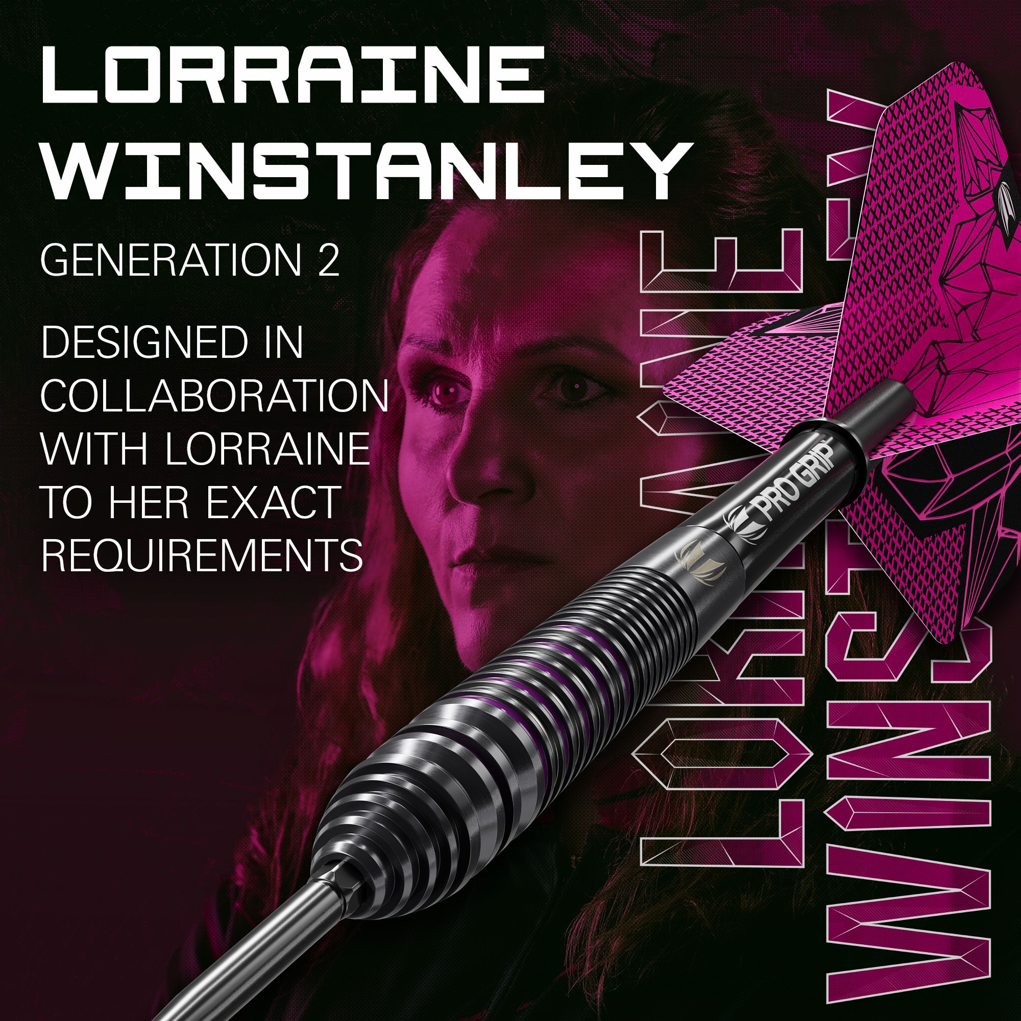 Šipky Target Lorraine Winstanley GEN2 Swiss Point ocelové - 24g Dieses Bild zeigt ebenfalls die Target Lorraine Winstanley GEN2 Swiss Point Steeldarts - 24g. Die Detailansicht stellt die Verarbeitung und Form der Darts dar.