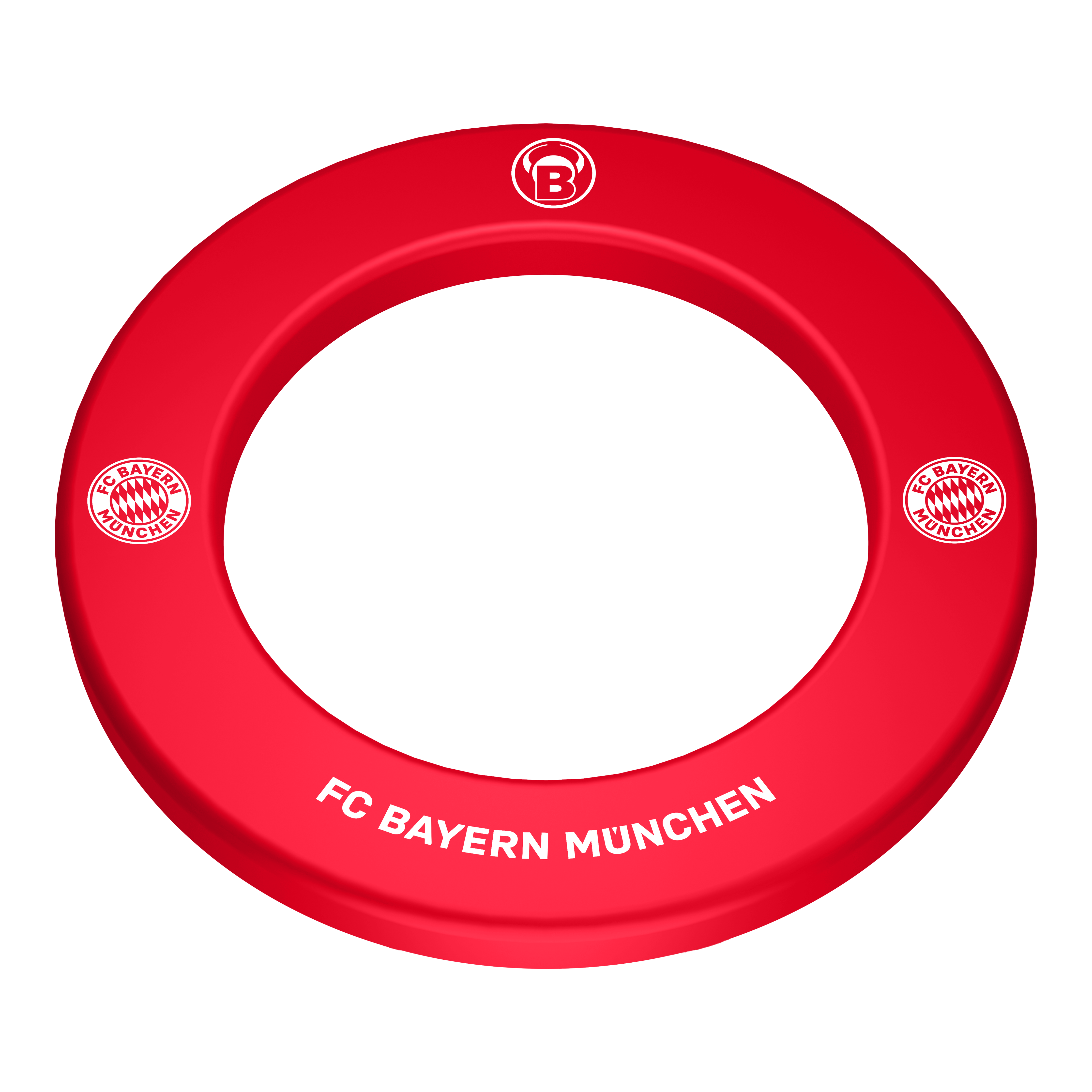 Prémiový prostorový terč pro šipky Bulls FC Bayern Mnichov Das Bild zeigt das Bulls FC Bayern München Premium Dartboard Surround. Es handelt sich um eine hochwertige Umrandung für ein Dartboard im Design des FC Bayern München.