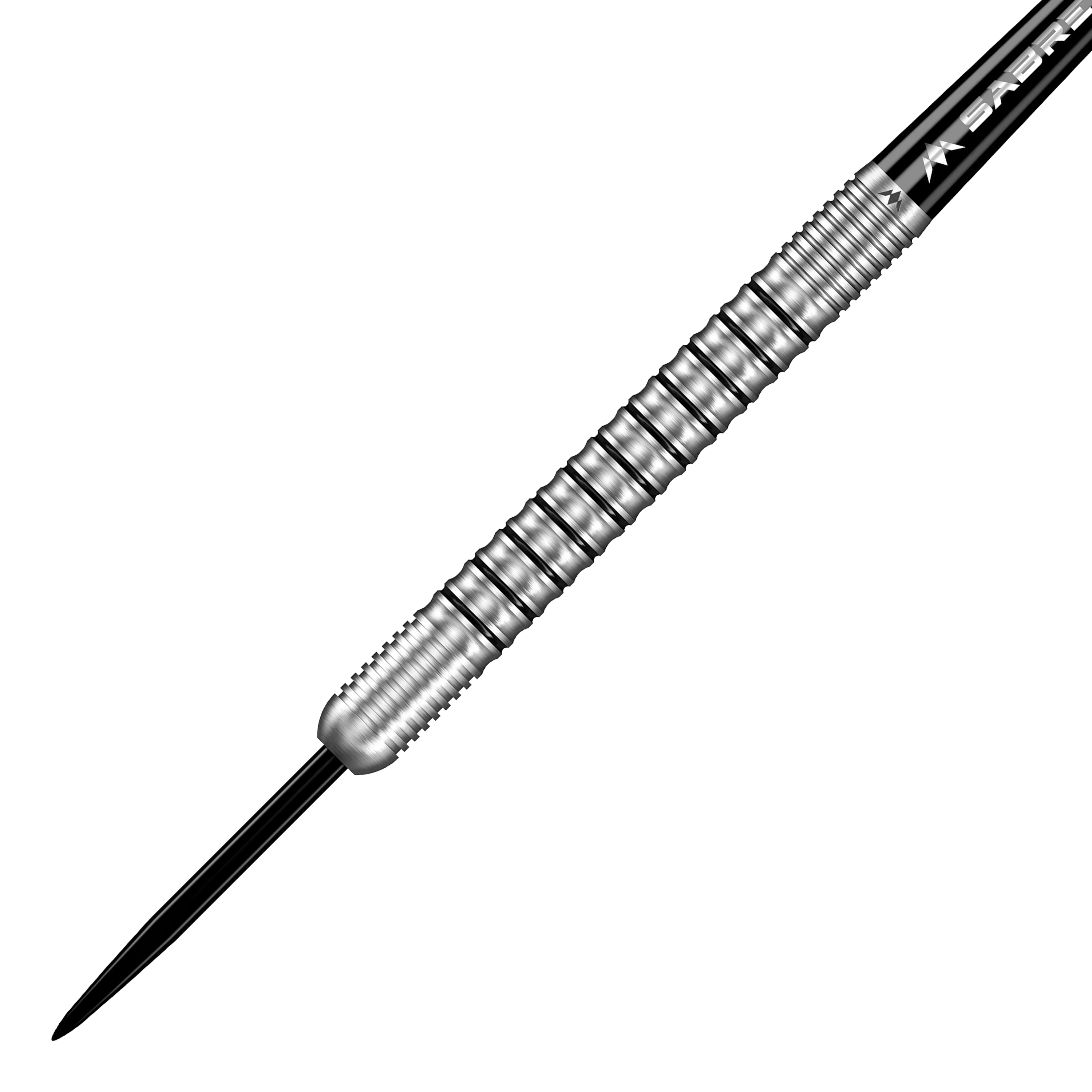 Mise Dominik Grüllich Steeldarts Dieses Bild zeigt einen Mission Dominik Grüllich Steeldart mit einem Gewicht von 23,5 Gramm. Der Dart ist aus silberfarbenem Metall und hat ein geriffeltes Griffstück.