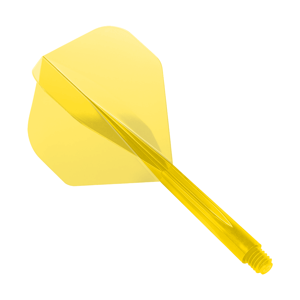 Systém letu Condor Ax Clear Yellow Standard Das Bild zeigt das Produkt "Condor Axe Clear Yellow Flight-System Standard". Es handelt sich um eine transparente gelbe Dartflügel- und Schaft-Kombination.