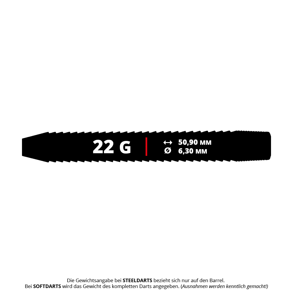 McDart Shark 3 ocelové hlavice na šipky - 22g Das Bild zeigt die McDart Shark 3 Steeldart-Barrels - 22g. Die Abbildung hebt das Design und das Gewicht der Barrels hervor.