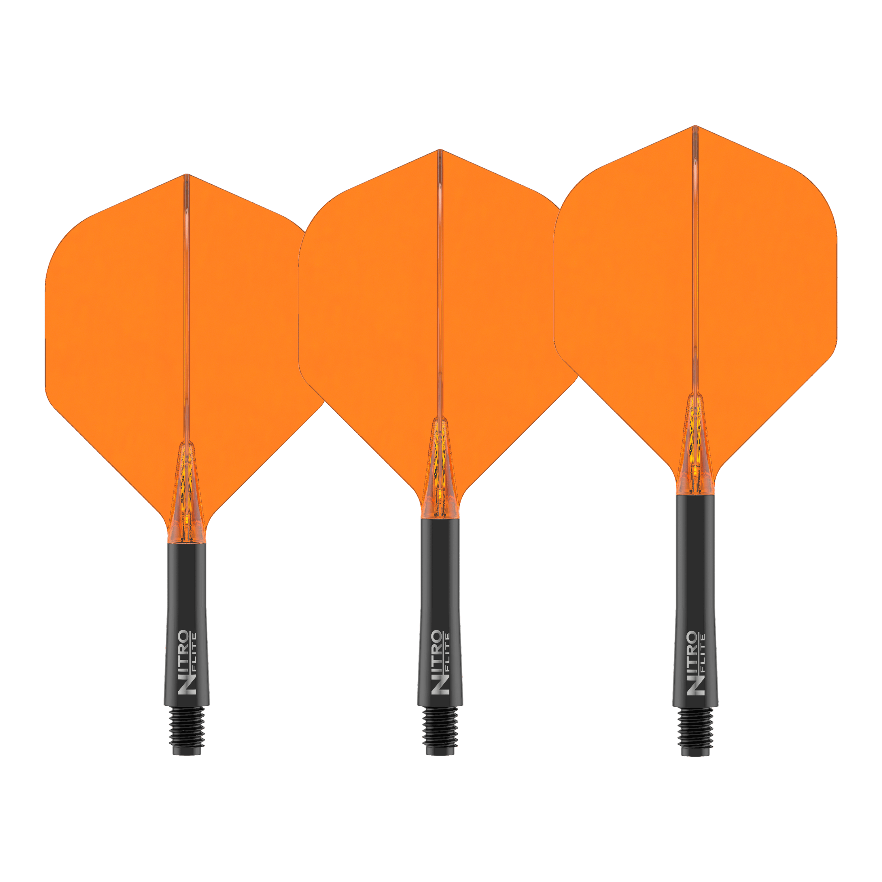Letky Red Dragon Nitrofile Black Shaft Orange No2 Dies ist das Produkt Red Dragon Nitroflite Black Shaft Orange Flights No2. Es wird ein Dart-Schaft mit orangefarbenen Flights gezeigt.