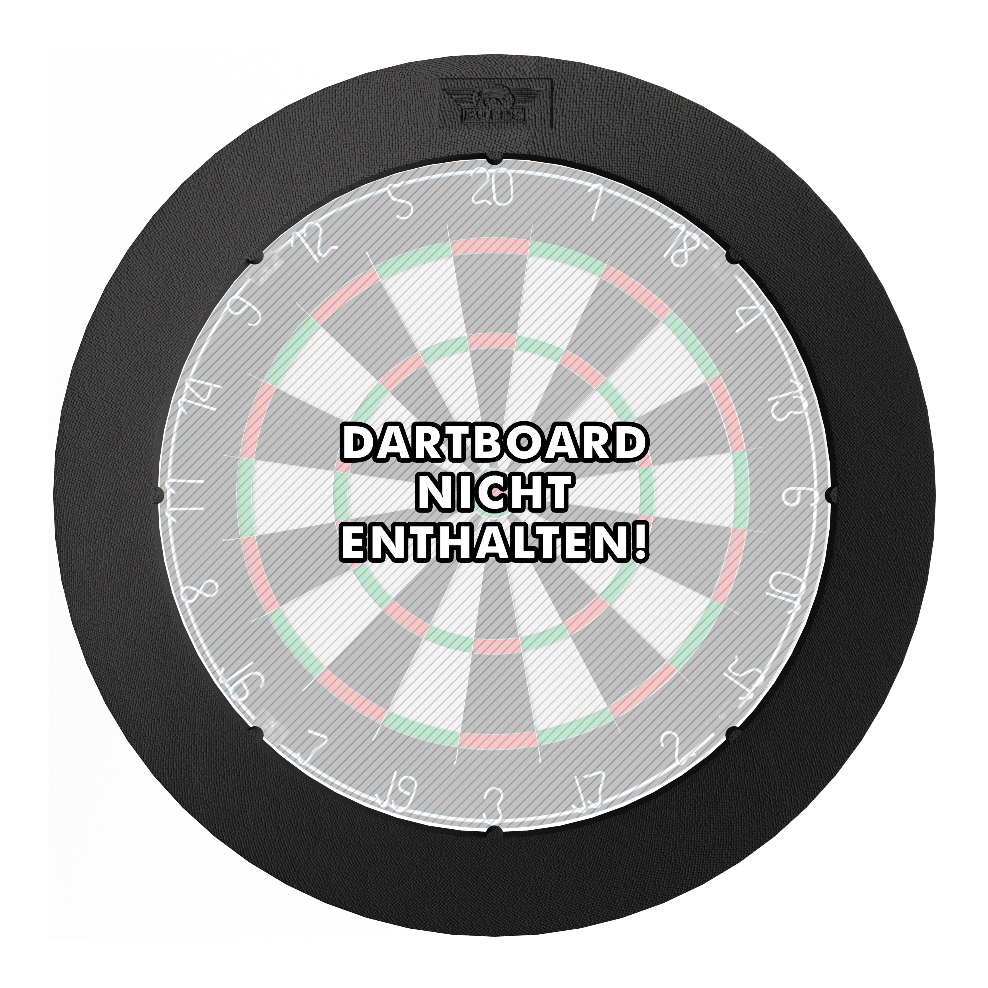 Systém prostorového osvětlení Bulls NL Lumo Light Das Bild zeigt das 'Bulls NL Lumo Light Surround Beleuchtungssystem' rund um eine Dartscheibe. In der Mitte steht der Hinweis: "Dartboard nicht enthalten!"