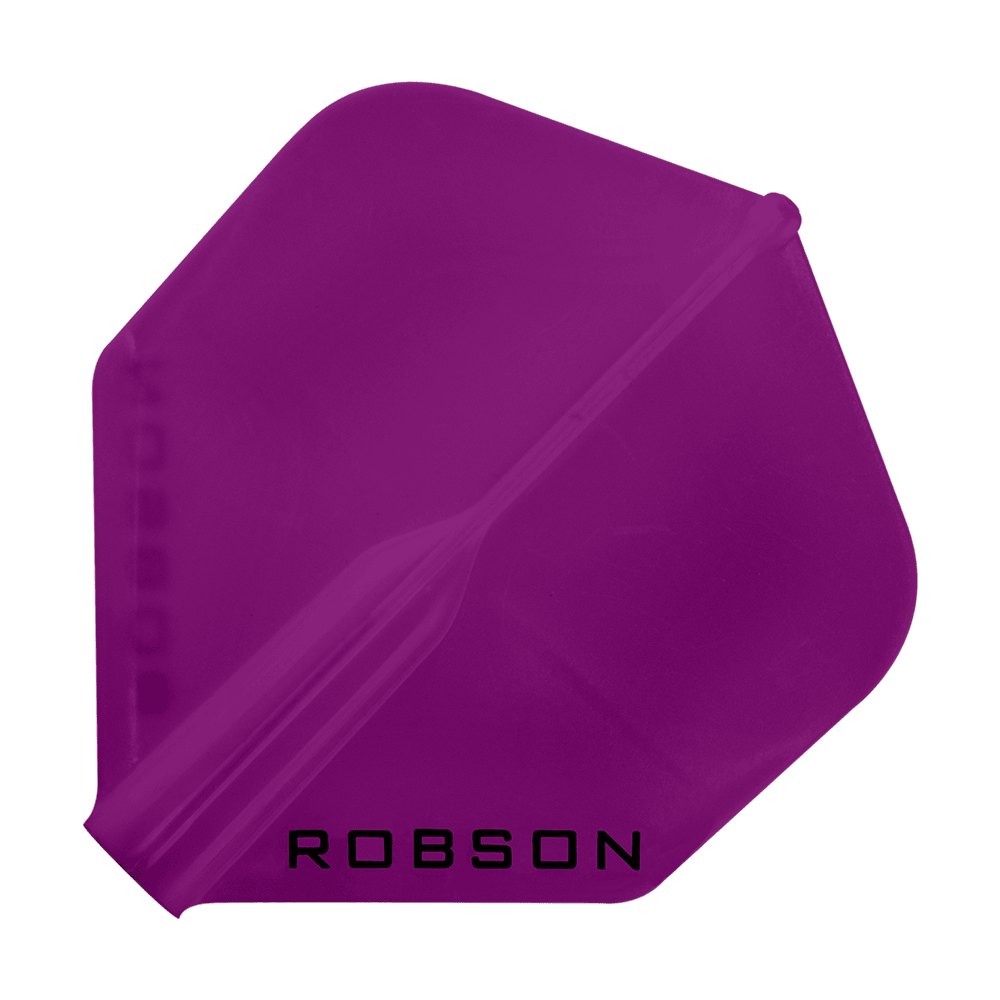 Lety Robson Plus – standardní Das Bild zeigt ein violettes Dartflugblatt in Standardform. Unten auf dem Flugblatt steht das Wort "ROBSON".