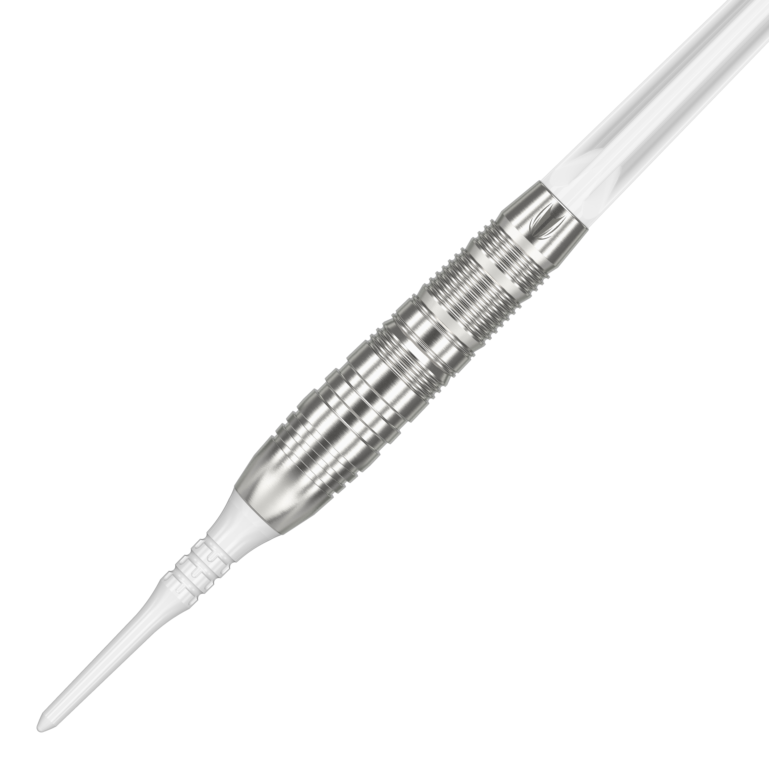 Měkké šipky Target Japan Crux Trust - 17g Dies ist ein silberner Softdartpfeil mit einem weißen Kunststoffspitze. Das Produkt heißt "Target Japan Crux Trust Softdarts - 17g".