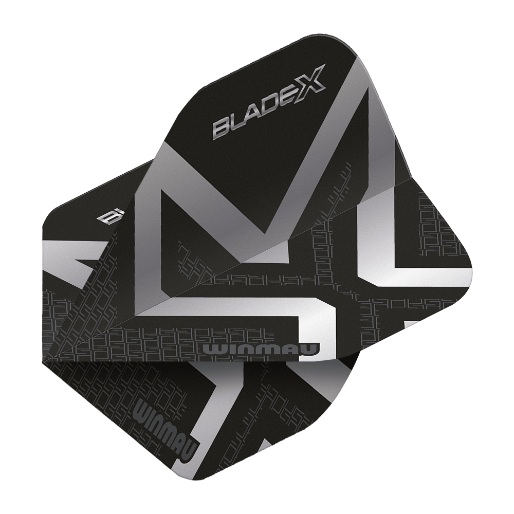 Letky Winmau Prism Delta Blade X Metallic Silver No2 Standard Das Bild zeigt die Winmau Prism Delta Blade X Metallic Silver No2 Standard Flights. Diese Flights haben ein auffälliges, silbernes Design.