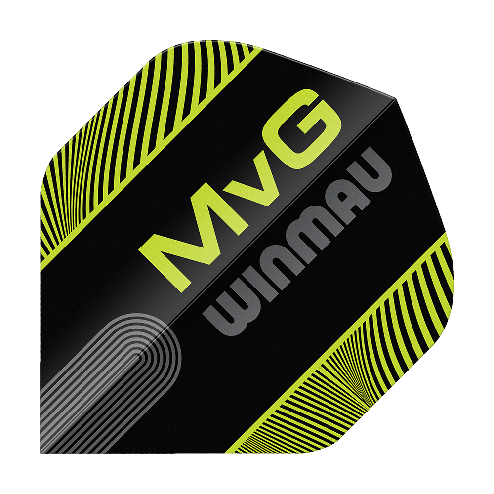 Letky Winmau Prism Delta MvG Black Green Text No2 Standard Zu sehen ist das Produkt Winmau Prism Delta MvG Black Green Text No2 Standard Flights. Die Flights sind für Darts, in den Farben Schwarz und Grün mit Text.