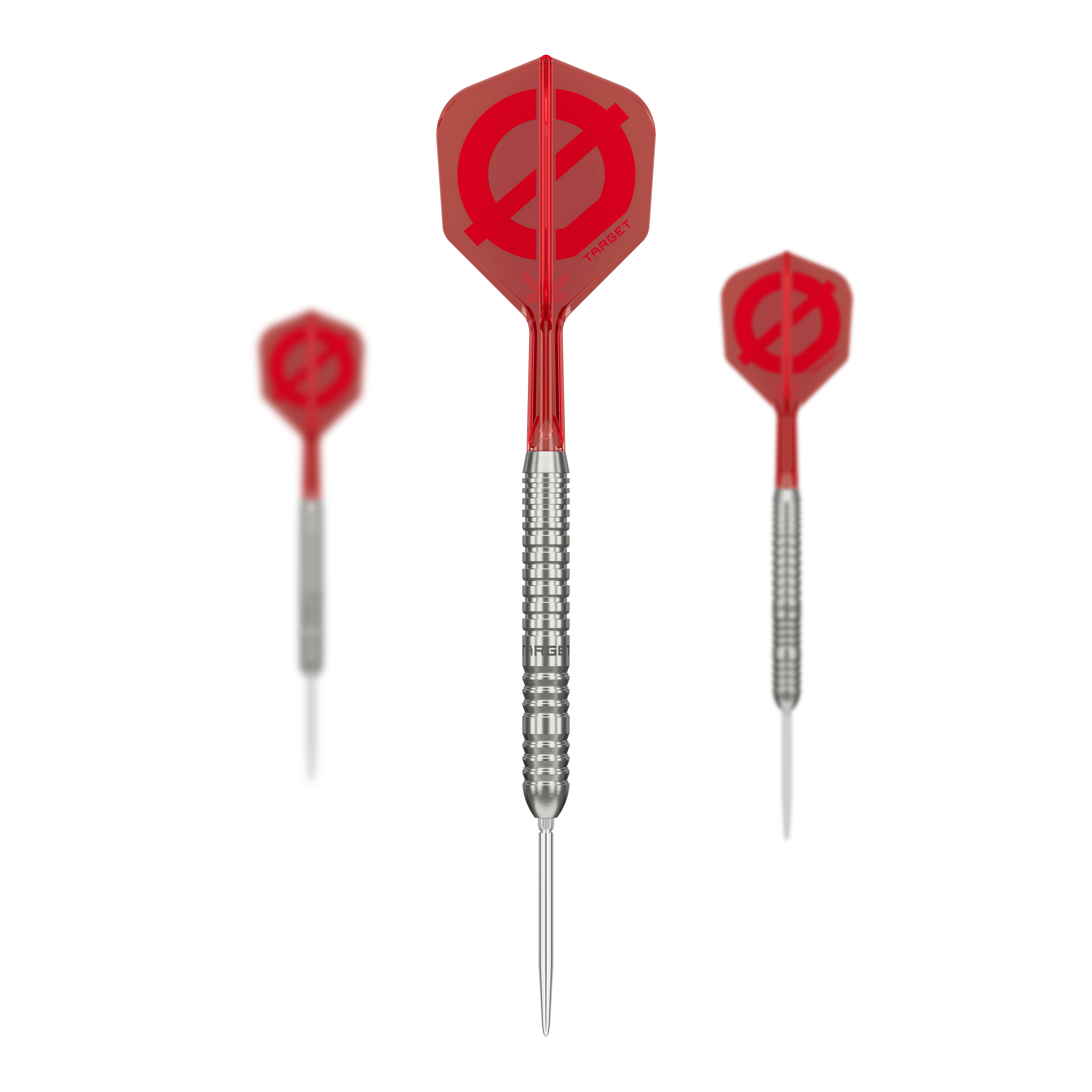Ocelové šipky Target Group O 03 Swiss Points Hier ist das Target Group O 03 Swiss Points Steeldarts Set abgebildet. Die einzelnen Darts sind nebeneinander platziert.