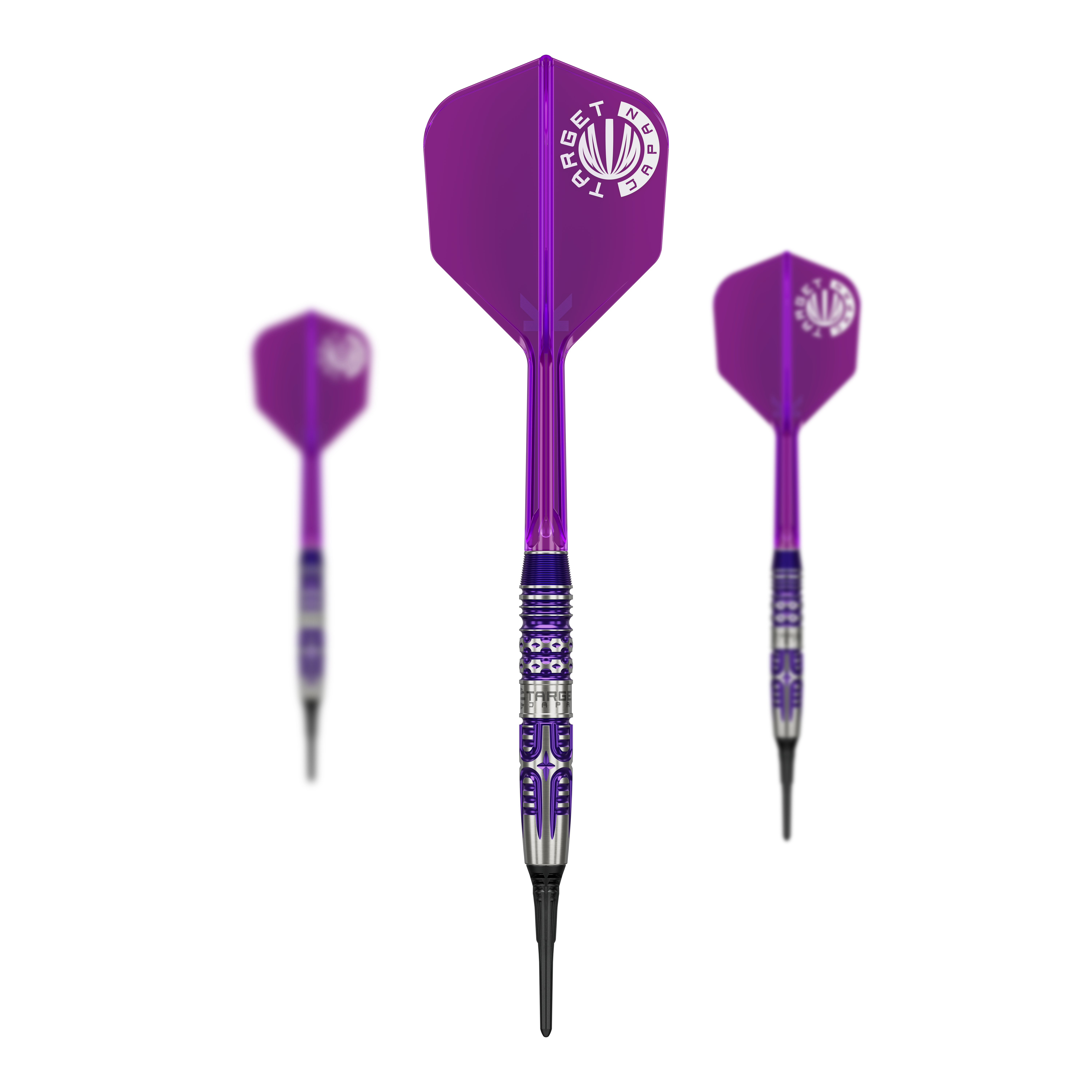 Auf dem Bild sind die Target Japan Endeavour Kasumi Sato GEN3 Softdarts - 19g als Set dargestellt. Dieses Set eignet sich für professionelle Dartspiele.