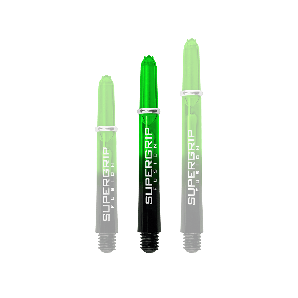 HR340_Harrows_Supergrip_Fusion_Shafts_Gr-n_40mm_1n51RZL1WLzsbA Harrows Supergrip Fusion Shafts – als Set ausgerichtet. Die Schäfte heben sich durch ihre Farben hervor.