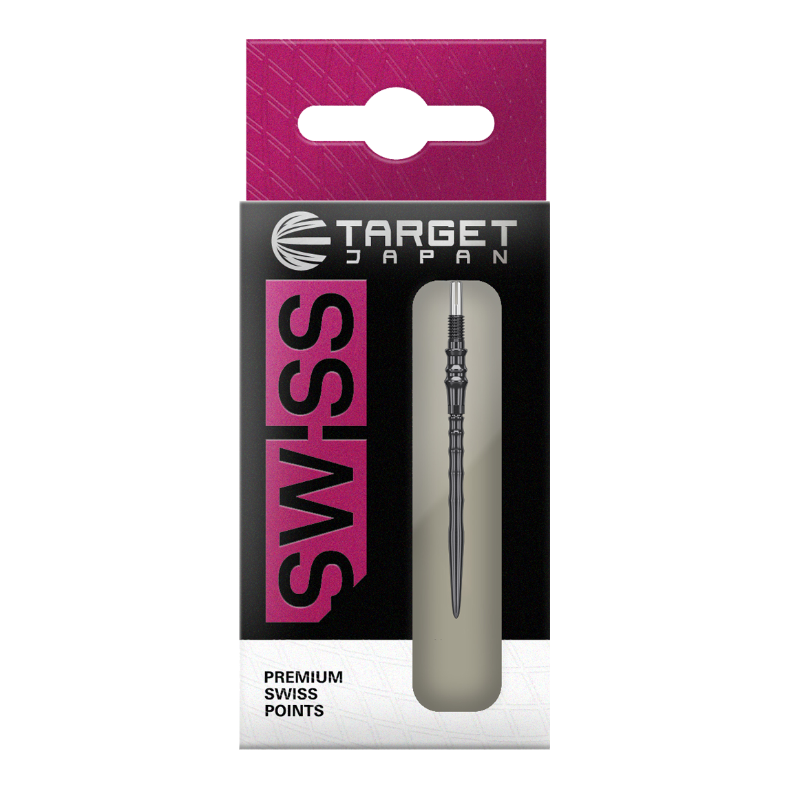 Špičky na šipky Target Japan Premium Swiss Point Steel - černé Das Bild zeigt die Target Japan Premium Swiss Point Steldartspitzen - Schwarz. Es handelt sich um hochwertige Steeldartspitzen für präzises Dartspiel.