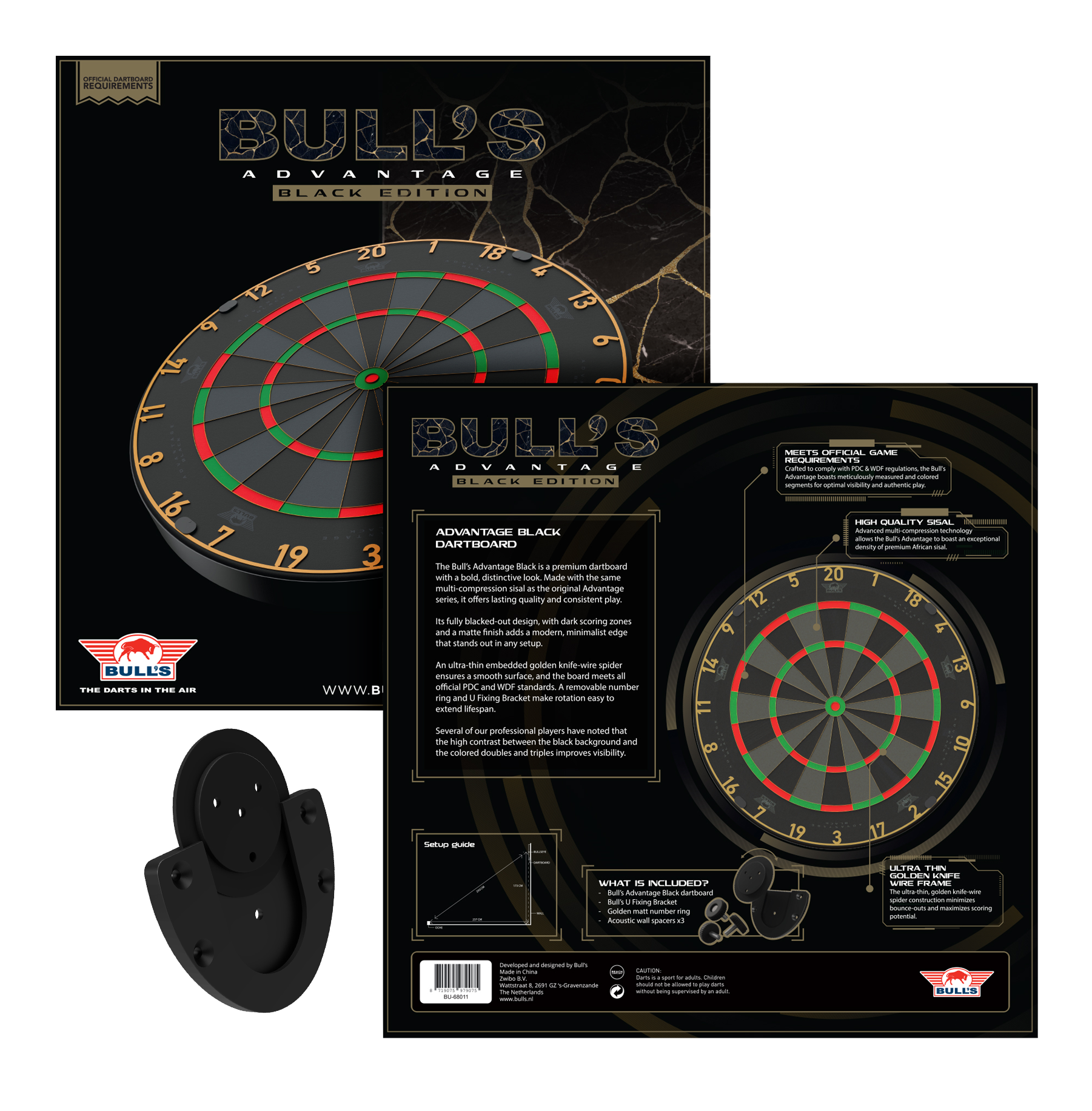 Ocelový terč Bulls NL Advantage Black Edition Das Bild zeigt das Bulls NL Advantage Black-Edition Steeldartboard. Dies ist eine schwarze Dartscheibe für Steeldart-Spiele.
