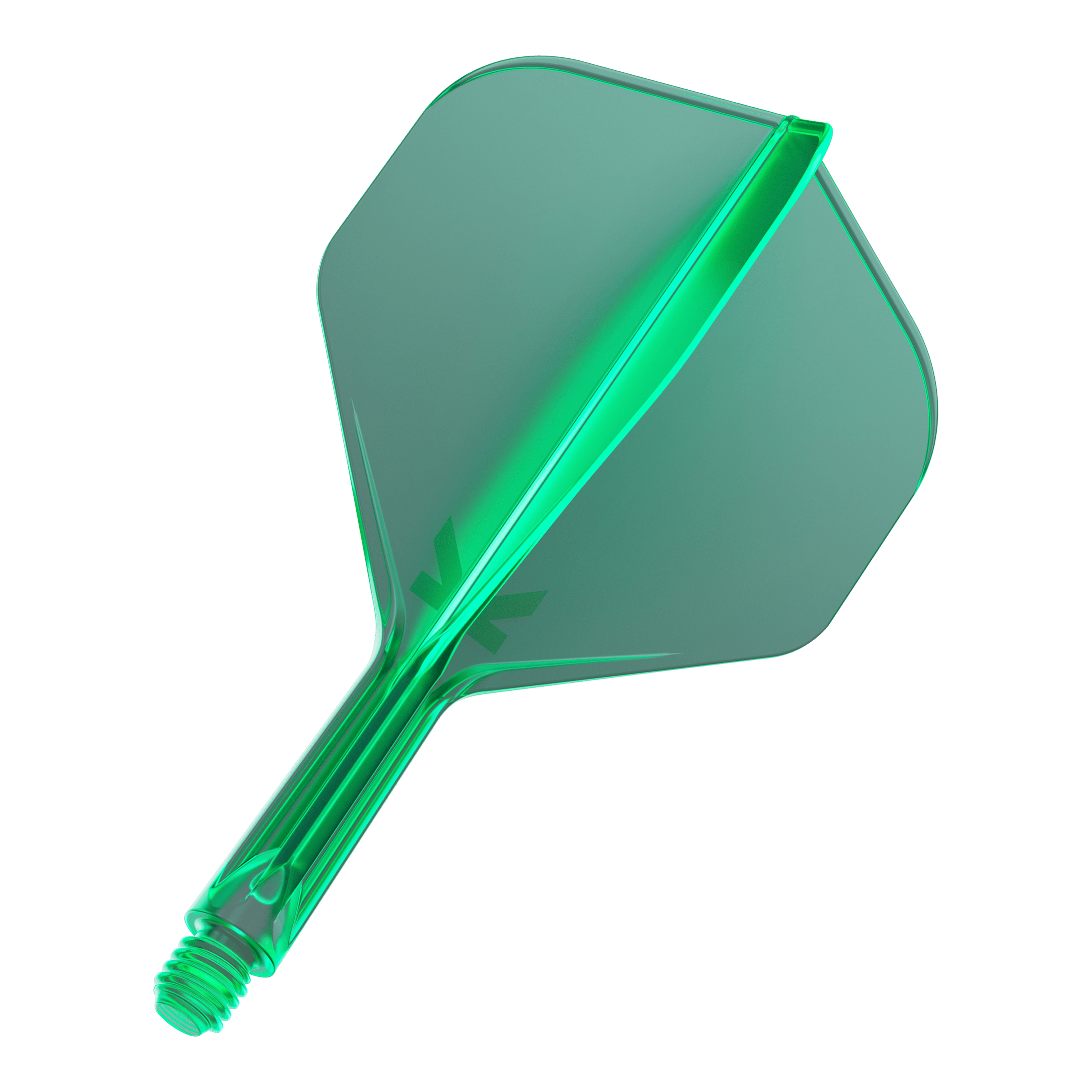 Standardní letový systém Target K-Flex No2 - zelený Mehrere Dart-Flights mit durchgehender Oberfläche und gleichförmiger Form liegen nebeneinander. Die Anordnung ist ordentlich.