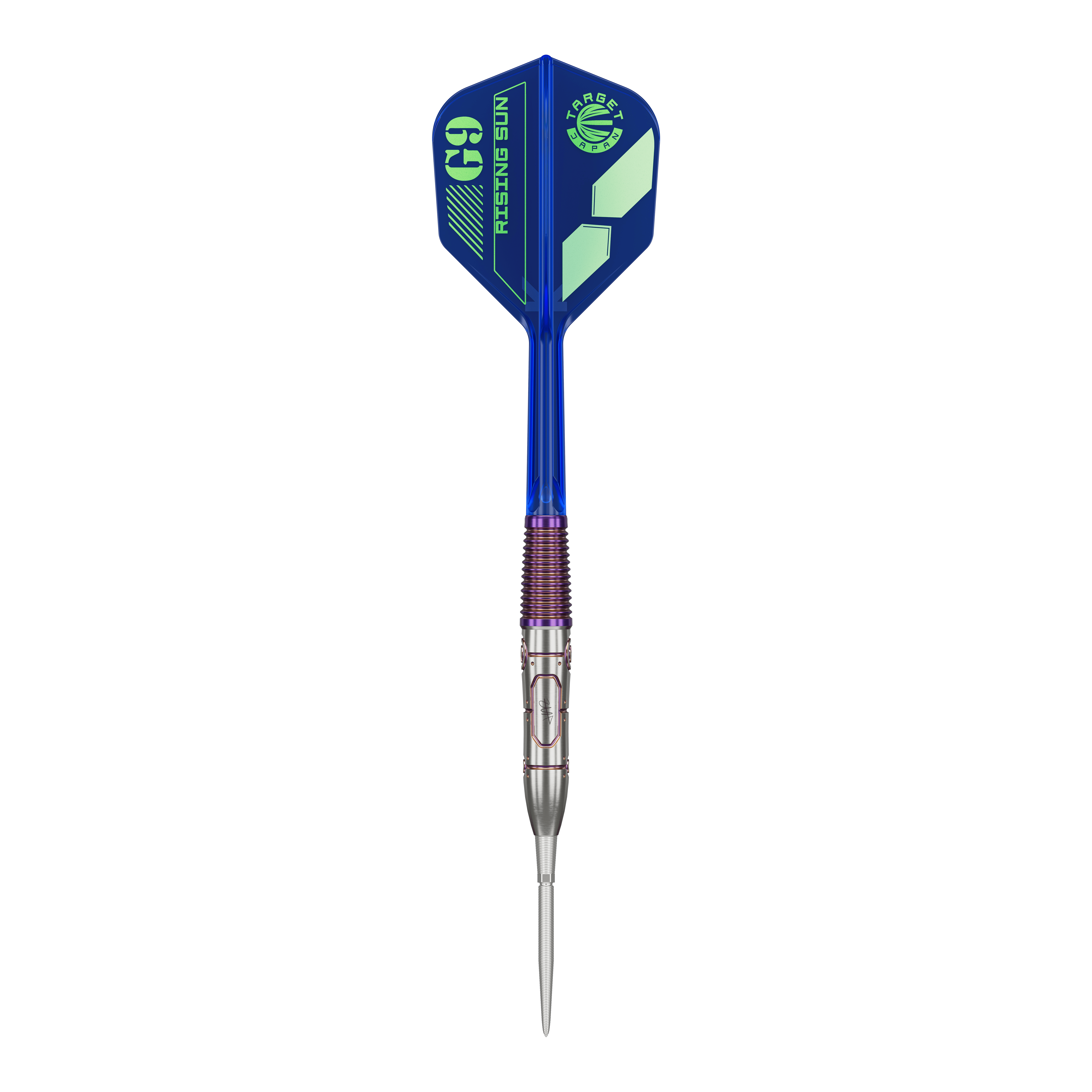 Ocelové šipky Target Japan Haruki Muramatsu Rising Sun GEN9 - 23g Dies ist ein Target Japan Haruki Muramatsu Rising Sun GEN9 Steeldart mit einem Gewicht von 23g. Der Dart hat ein modernes Design mit blauen und silbernen Elementen.
