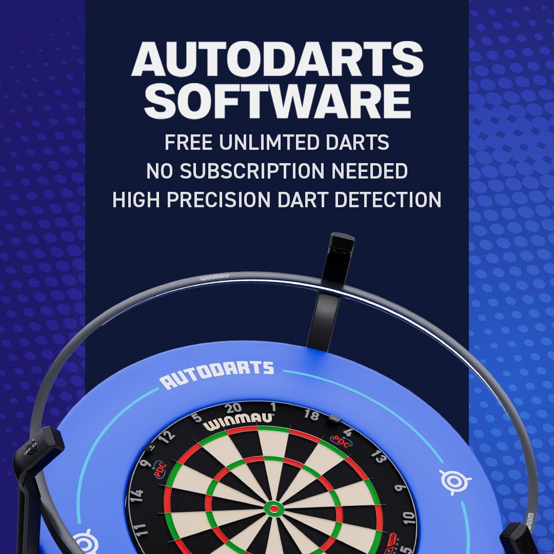 Systém automatického bodování Autodarts Vantage Das Bild zeigt das Autodarts Vantage Auto-Scoring System. Es handelt sich um ein System zur automatischen Punkteerfassung für Darts.