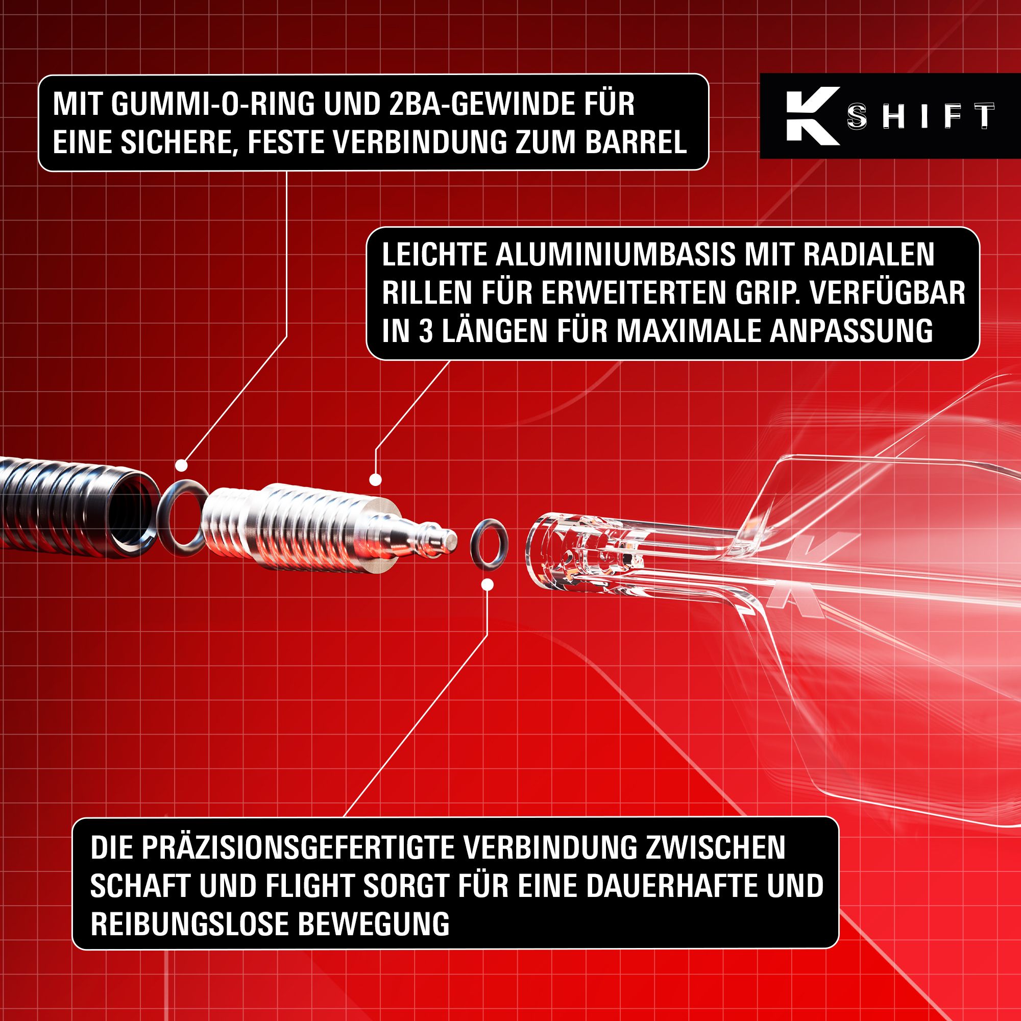 Zu sehen sind die Target K-Shift No2 Standard Flights in Weiß. Das Bild stellt die Struktur und Gestaltung der weißen Flights dar.