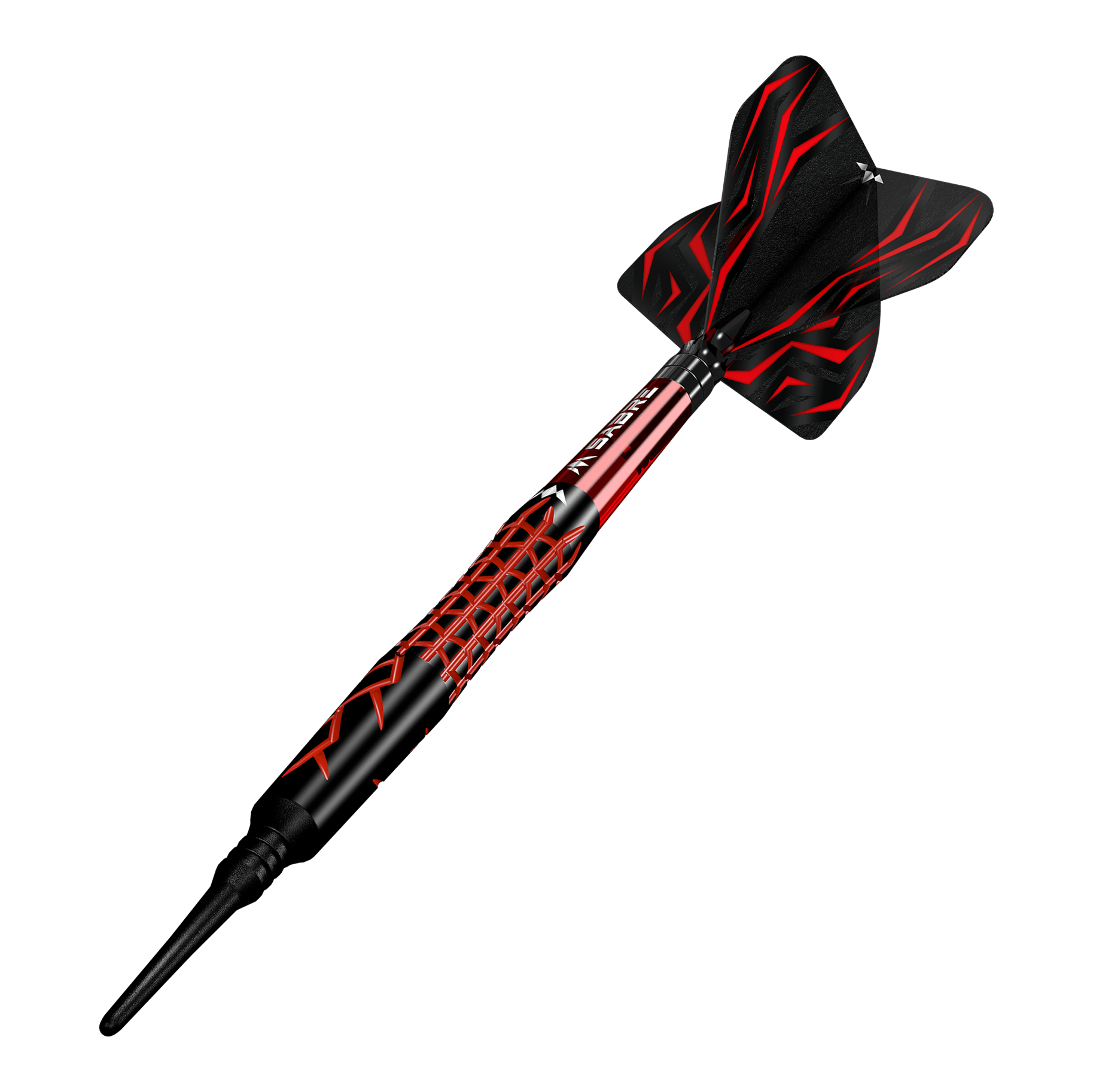 Šipky Mission Lava Softdarts - 20g Das Bild zeigt einen Mission Lava Softdart mit einem Gewicht von 20 Gramm. Der Dart ist in Schwarz und Rot gestaltet und hat ein modernes, auffälliges Design.