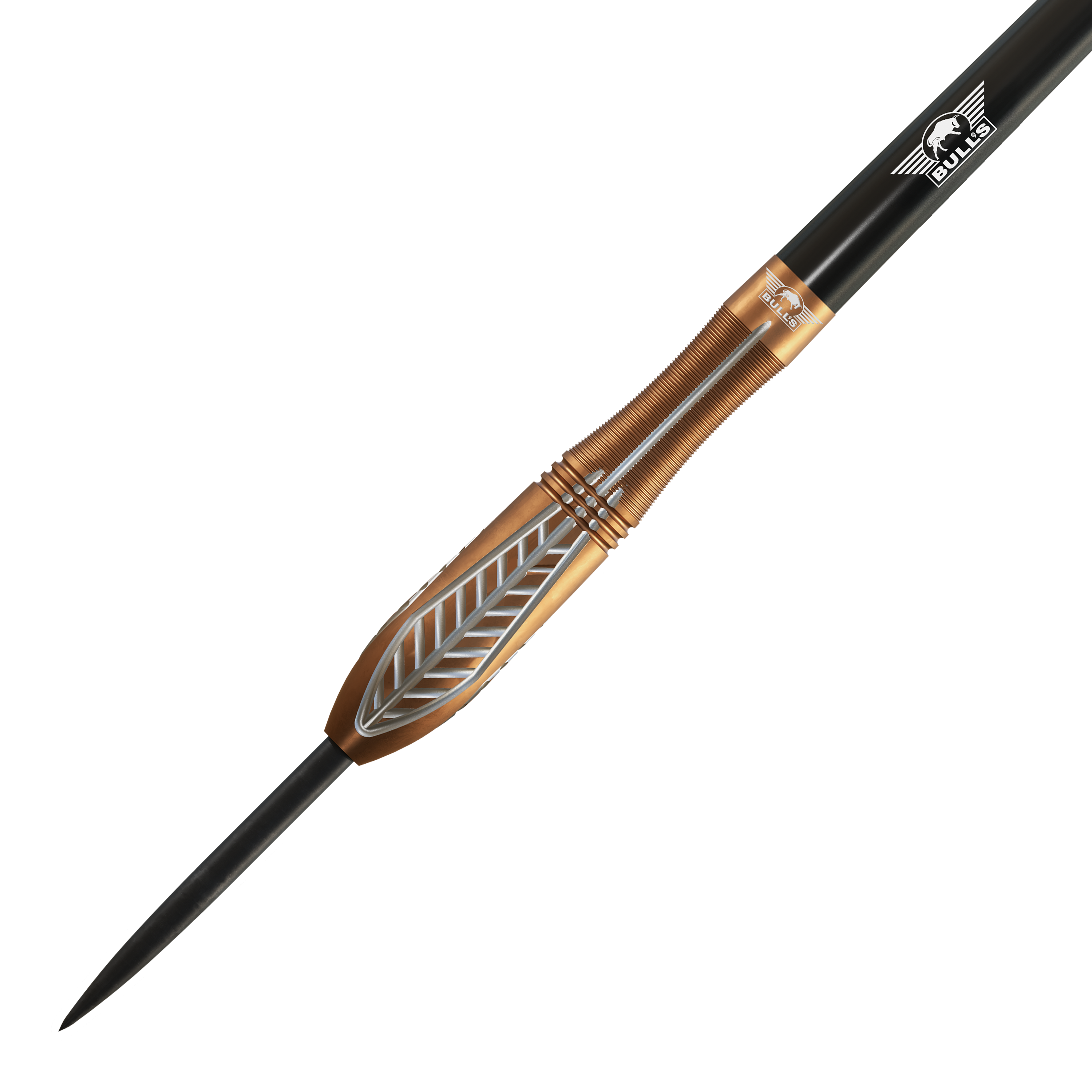 Abgebildet sind Bulls NL Bronzo Nova Steeldarts in der 24-Gramm-Ausführung. Die Steeldarts weisen ein elegantes Design auf.