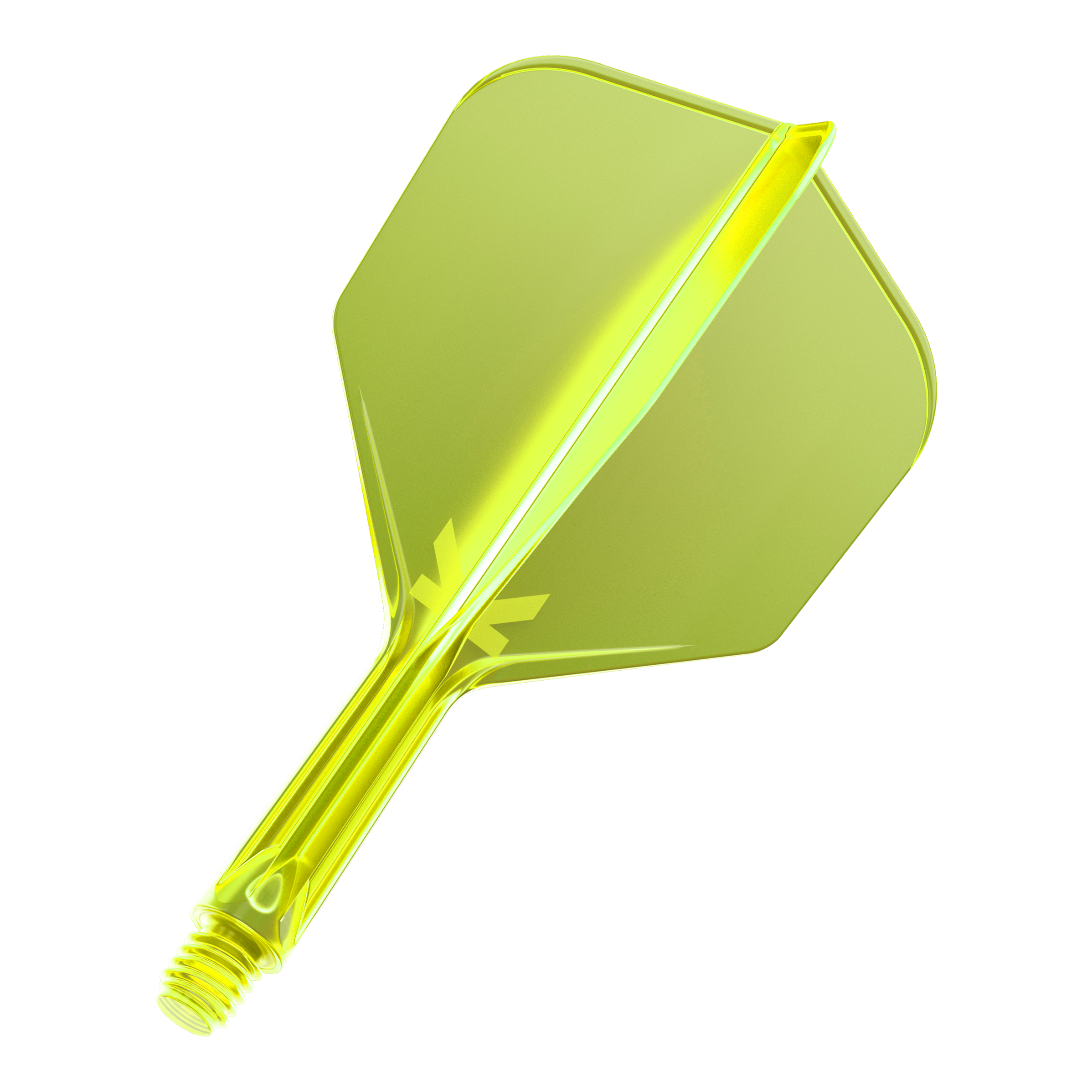 Letový systém Target K-Flex No6 - neonově žlutý Das Bild zeigt einen neon-gelben Dartflug mit integriertem Schaft. Das Material wirkt durchsichtig und hat eine glänzende Oberfläche.