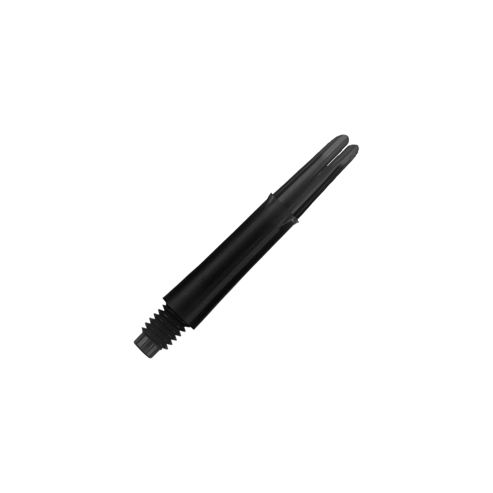 L-L-Style-Shafts Uzamčené rovné - Černé Das Bild zeigt einen schwarzen, geraden Dart-Schaft. Der Schaft hat ein Gewinde am unteren Ende und ist 32 mm lang.