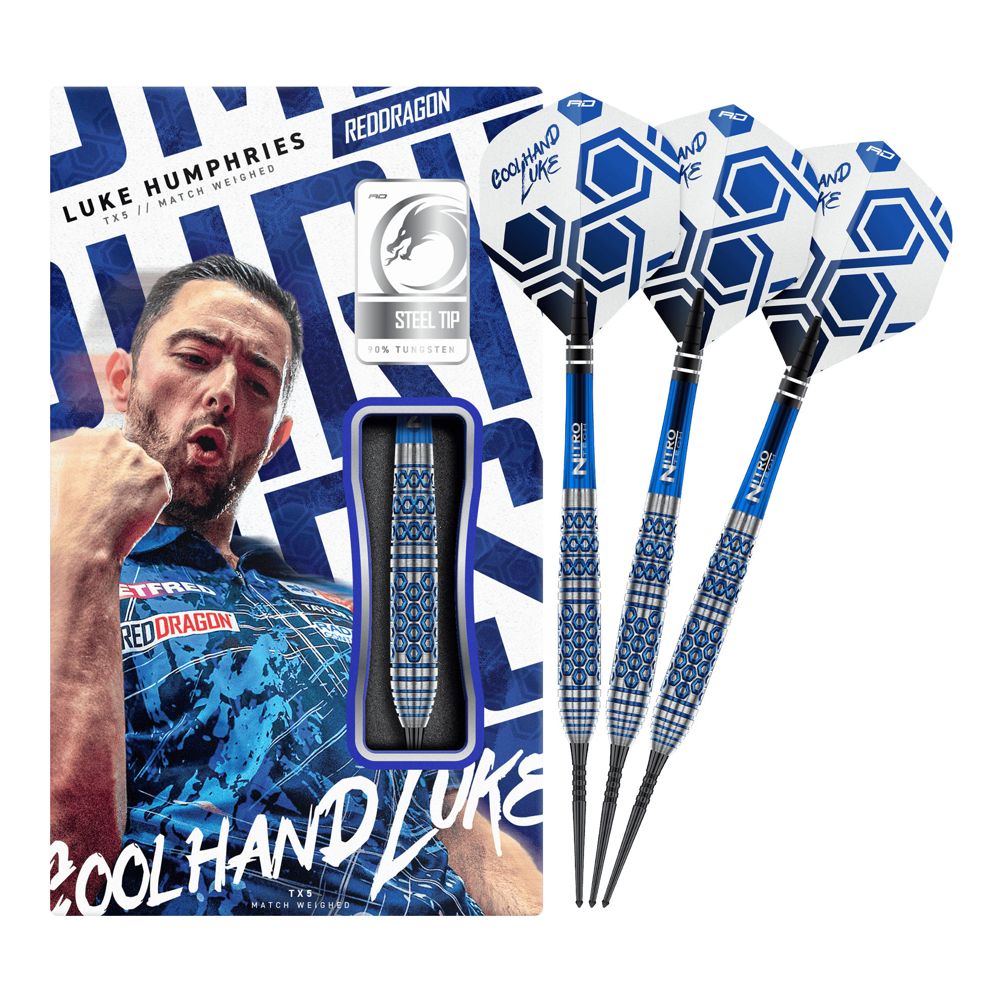 Ocelové šipky Red Dragon Luke Humphries TX5 Auf dem Bild ist das vollständige Set der Red Dragon Luke Humphries TX5 Steeldarts zu sehen. Die Steeldarts werden in ihrer Gesamtheit präsentiert.