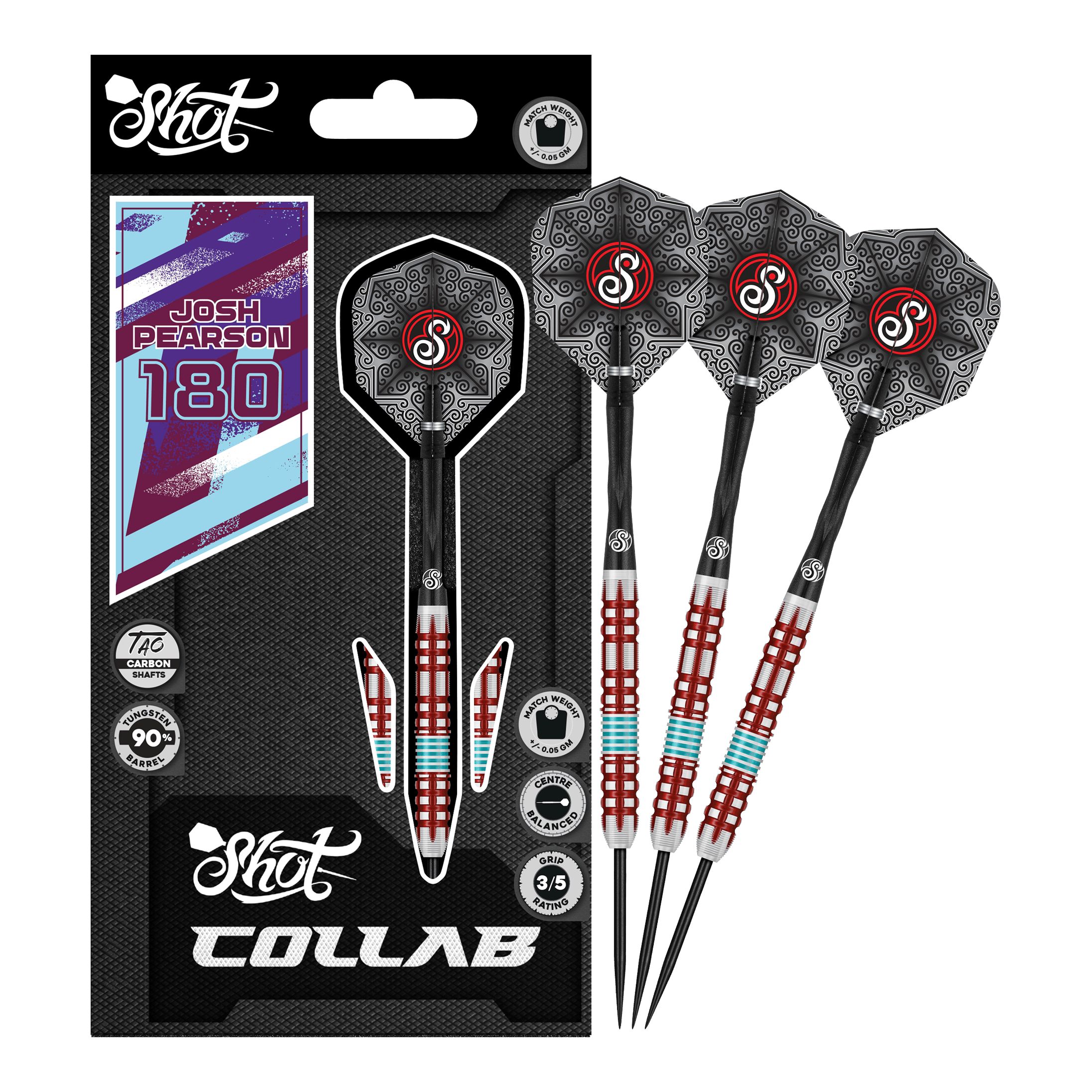 Šipky Shot Collab Pro Series Josh Pearson Steeldarts - 23g Das Produkt Shot Collab Pro Series Josh Pearson Steeldarts - 23g wird gezeigt. Die Darts besitzen eine präzise Verarbeitung für maximale Leistung.