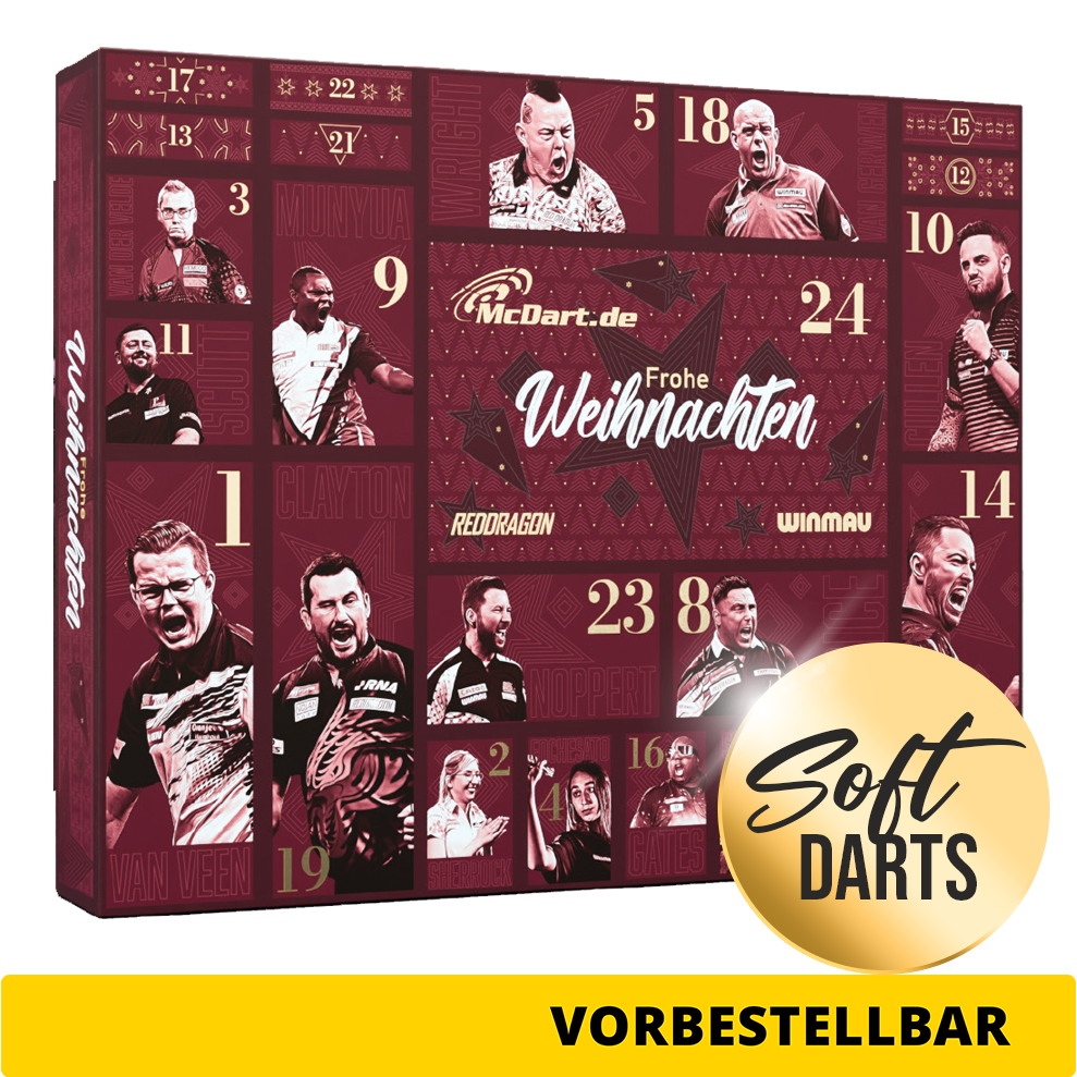 Adventní kalendář McDart Premium 2026 pro hráče soft dartů Adventní kalendář McDart Premium 2026 pro hráče soft dartů