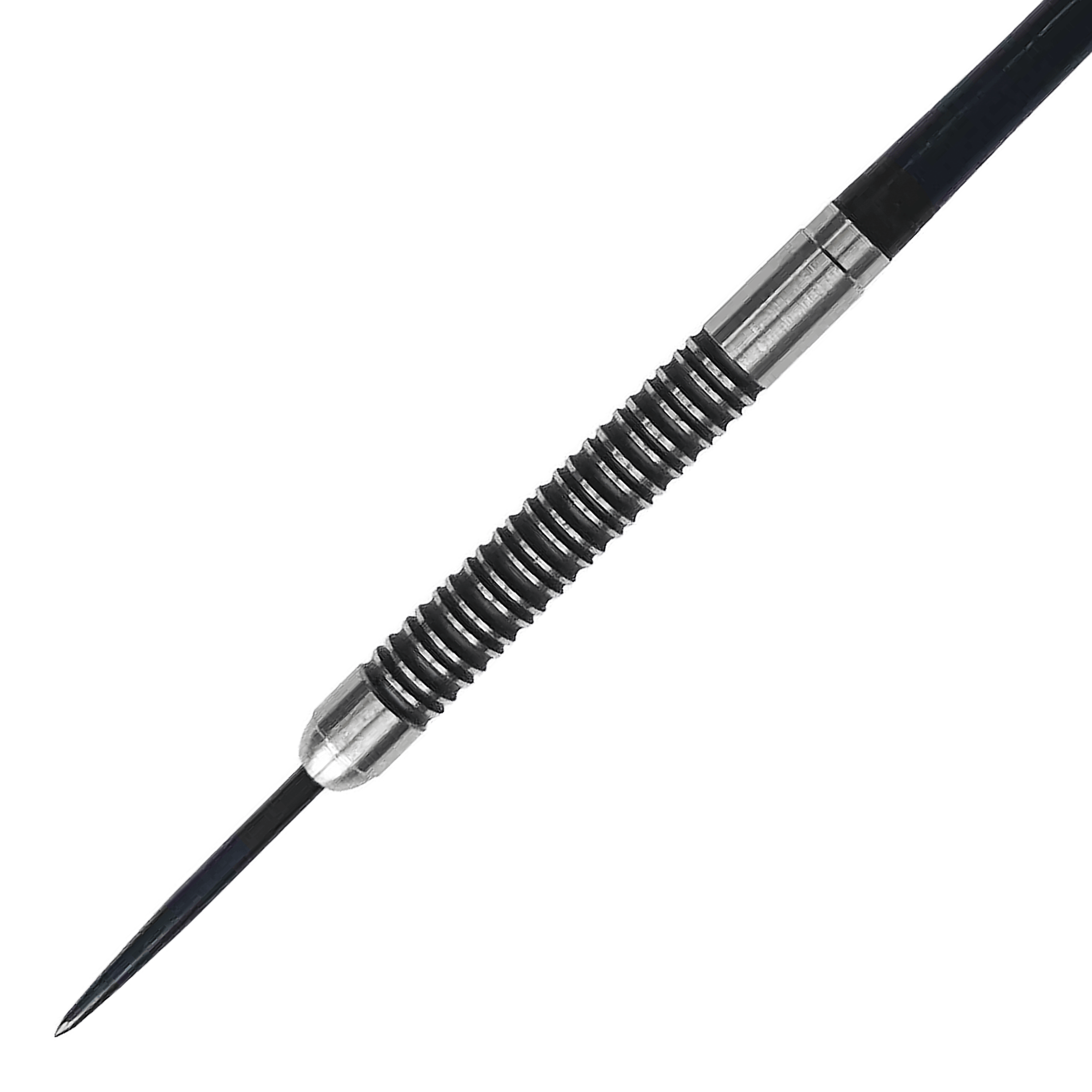 Šipky McDart Super Grip ocelové McDart Super Grip Steeldarts liegen nebeneinander auf einer weißen Fläche. Das Bild zeigt das detailreiche Design der Dartpfeile.