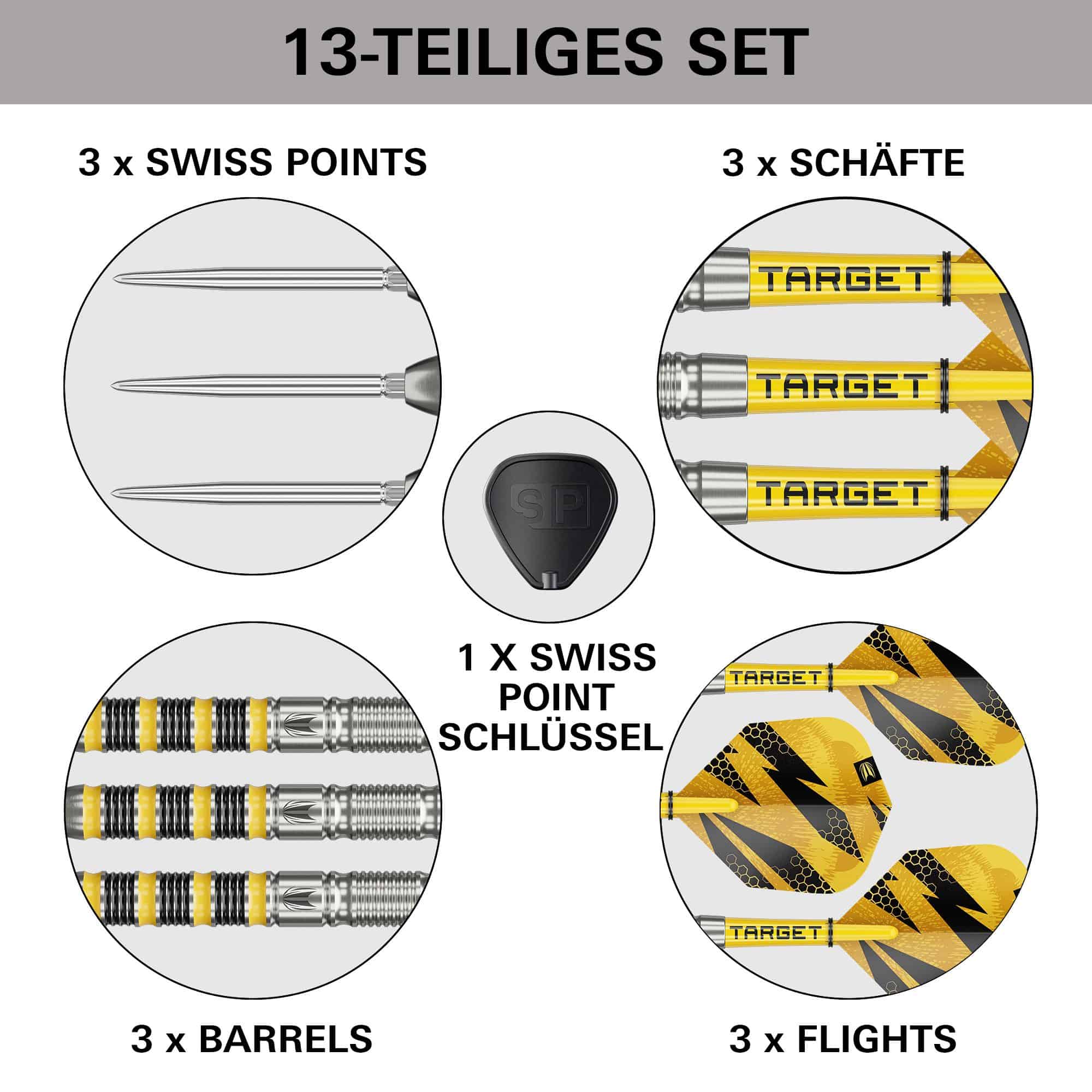 Ocelové šipky Target Buzz 01 Swiss Points Abgebildet sind die Target Buzz 01 Swiss Points Steeldarts. Diese Darts überzeugen durch ihr modernes Design.