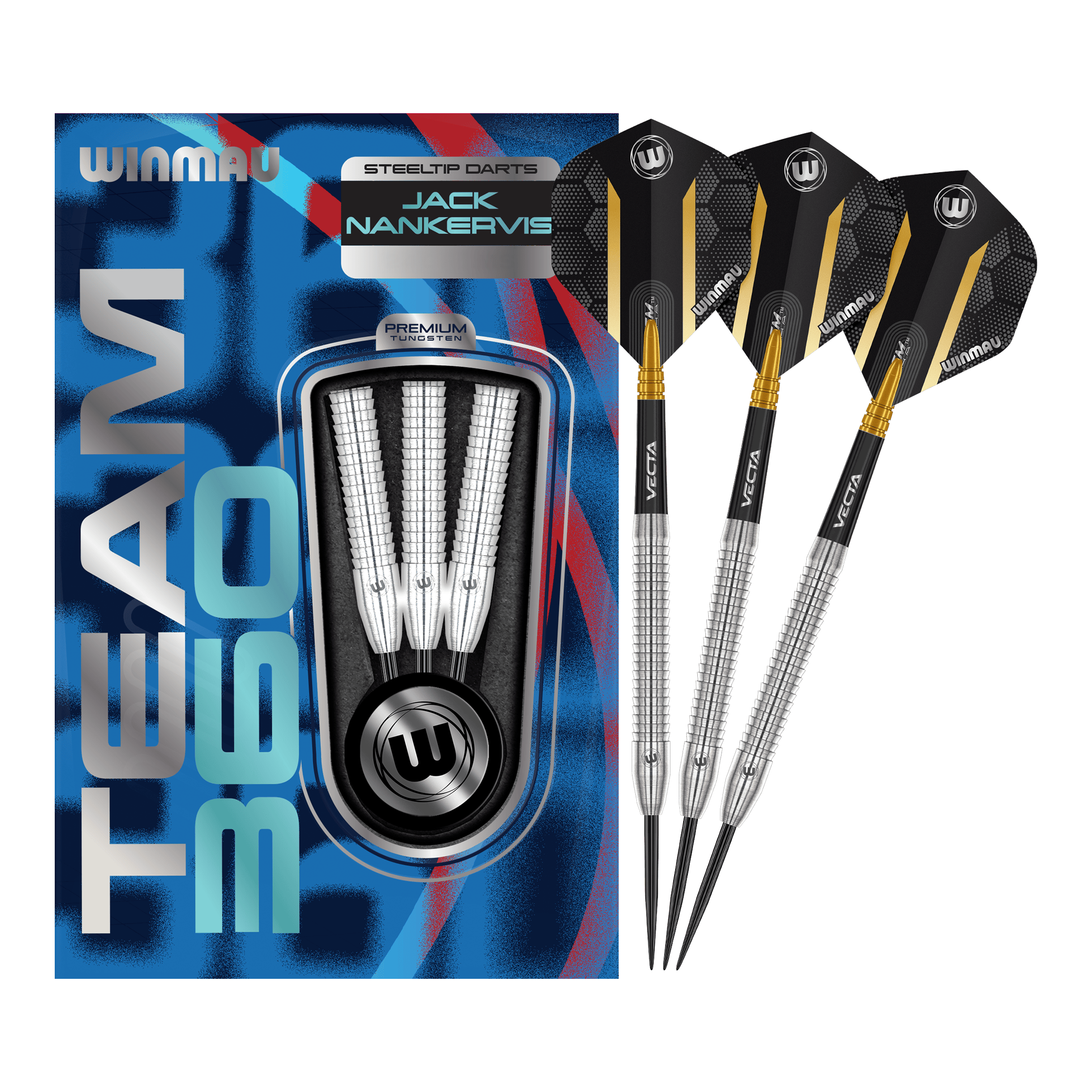 Ocelové šipky Winmau Team 360 Jack Nankervis - 24g Auf dem Bild sind die Winmau Team 360 Jack Nankervis Steeldarts mit 24g zu sehen. Diese Steeldarts bieten eine ausgezeichnete Kontrolle beim Wurf.