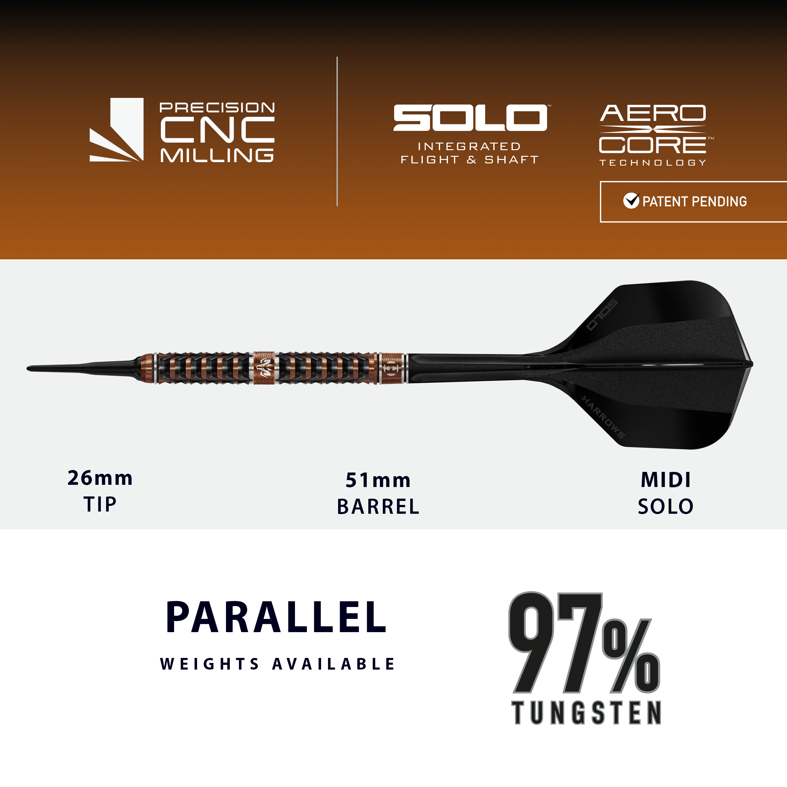Měkké šipky Harrows Tungsten Trinity Das Bild zeigt die Harrows Wolfram Trinity Softdarts. Diese Softdarts sind ideal für präzises Werfen geeignet.