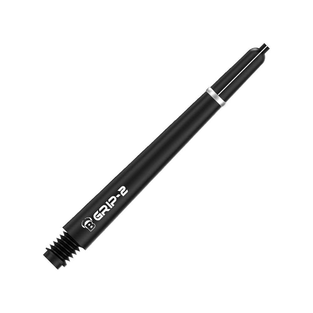 BS55051_Bulls_B-Grip-2_SL_Shafts_Schwarz_48mm_2 Das Bild zeigt den Bulls B-Grip-2 SL Shaft in Schwarz. Der Schaft ist schlank, schwarz und hat eine weiße Schrift mit dem Produktnamen.