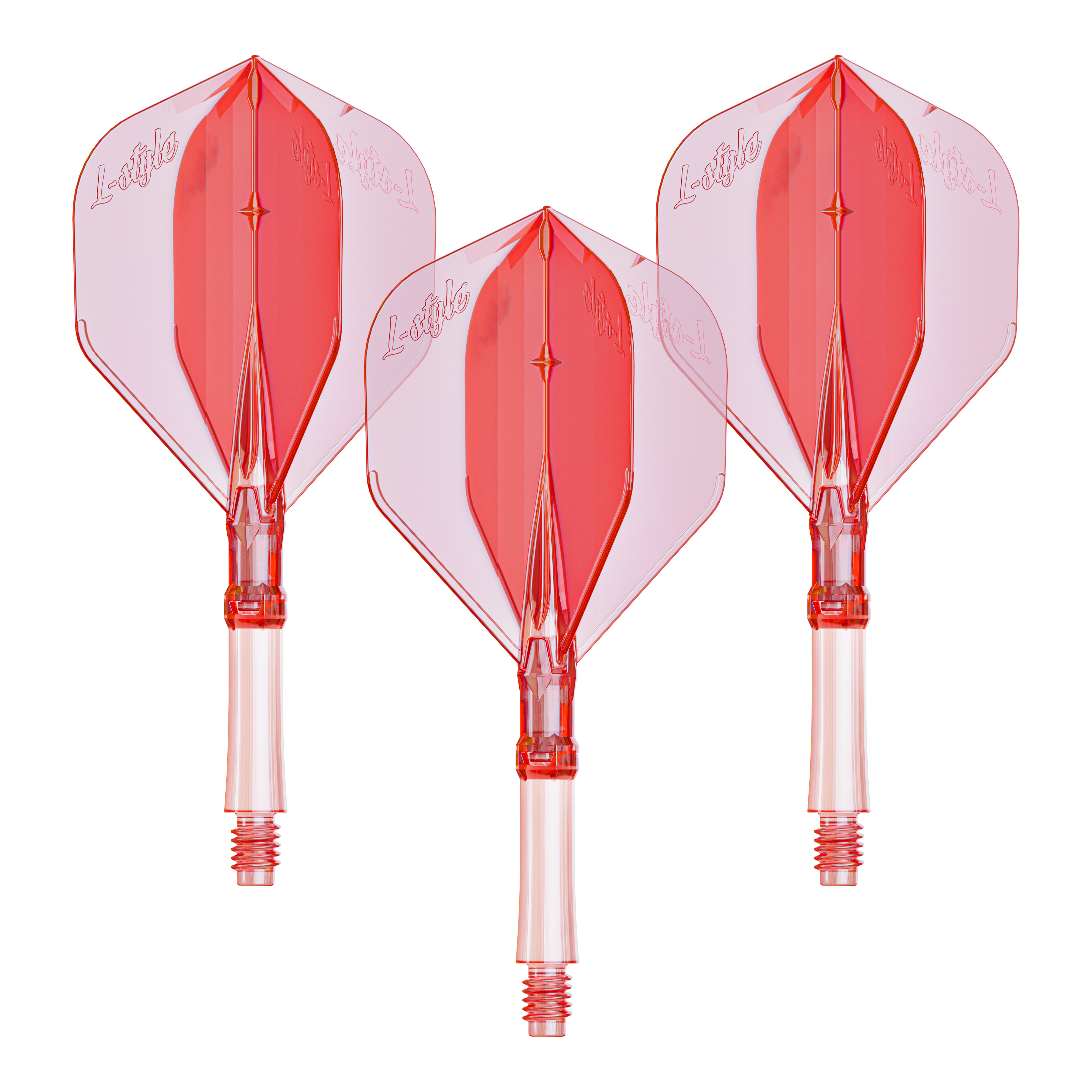 Letky L-Style L-System - čirá červená Ein Set mit klar roten Flights für Darts, vermutlich der Größe Medium. Ideal zur Personalisierung von Dartpfeilen.