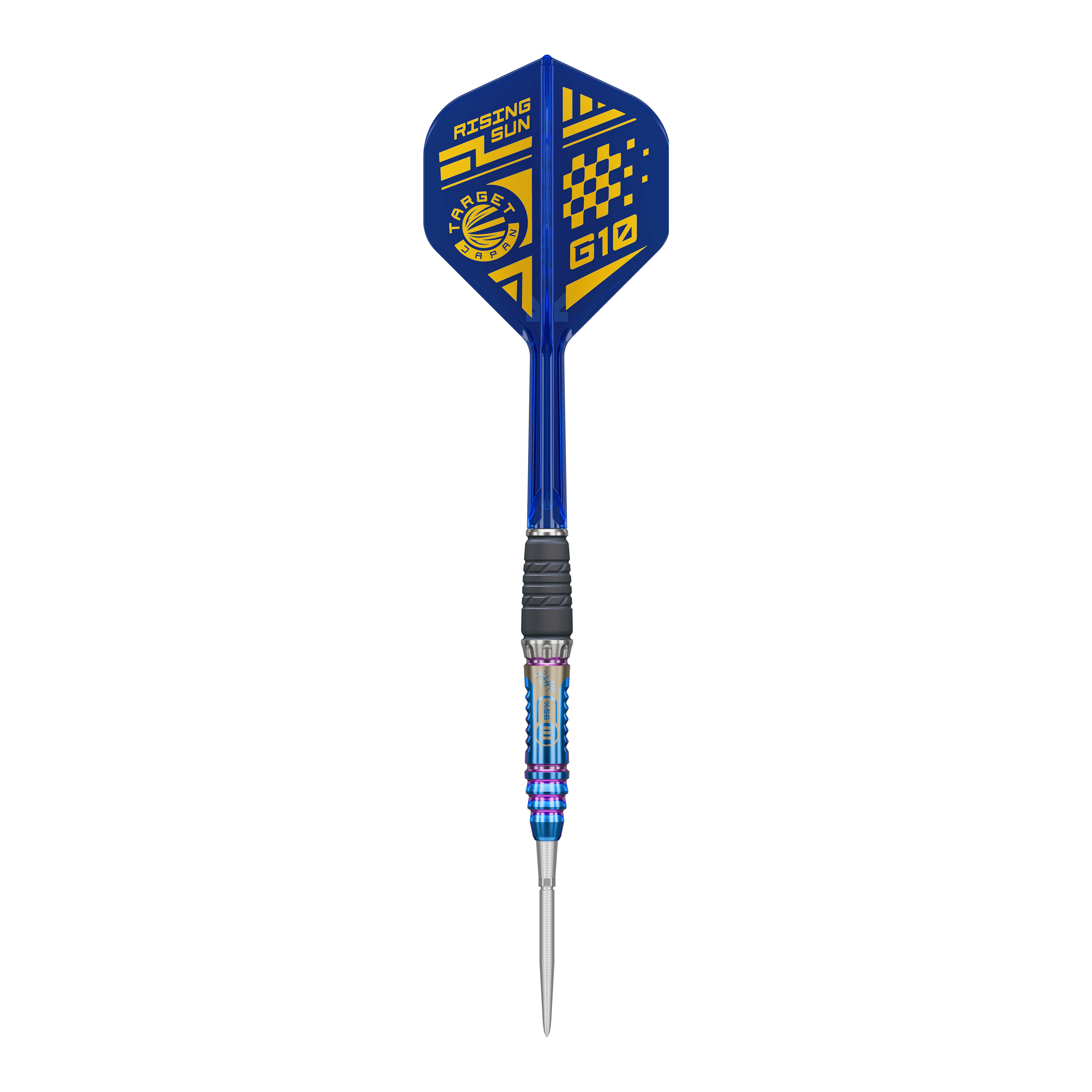 Šipky Target Japan Rising Sun GEN10 Swiss Point Steeldarts Dies ist ein Bild der Target Japan Rising Sun GEN10 Swiss Point Steeldarts. Drei silberne Darts mit blauen Highlights sind zu sehen.