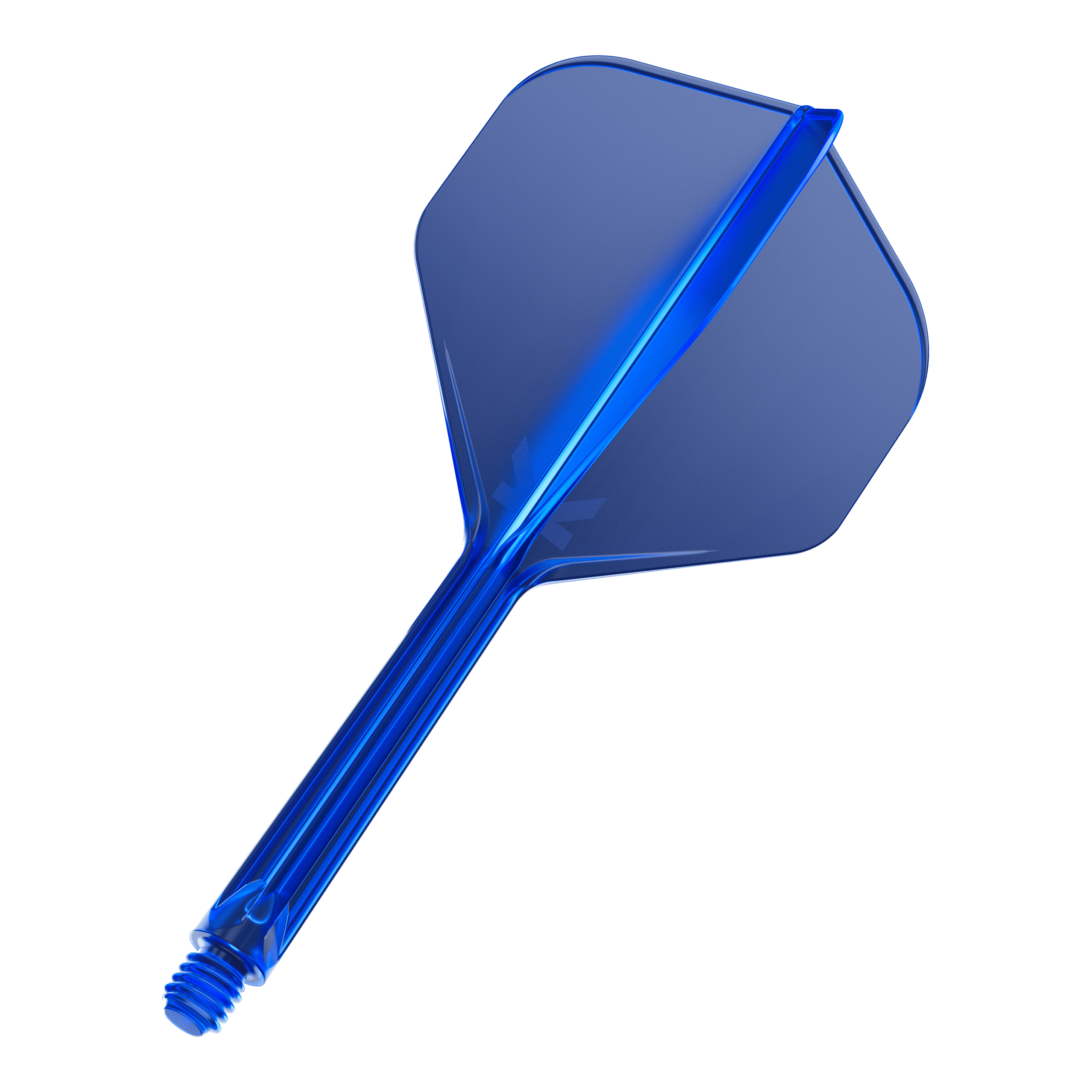 Standardní letový systém Target K-Flex No2 - modrý Das Bild zeigt einen blauen Dart-Flight mit integriertem Schaft. Der Flight ist durchsichtig und besitzt eine Standardform.