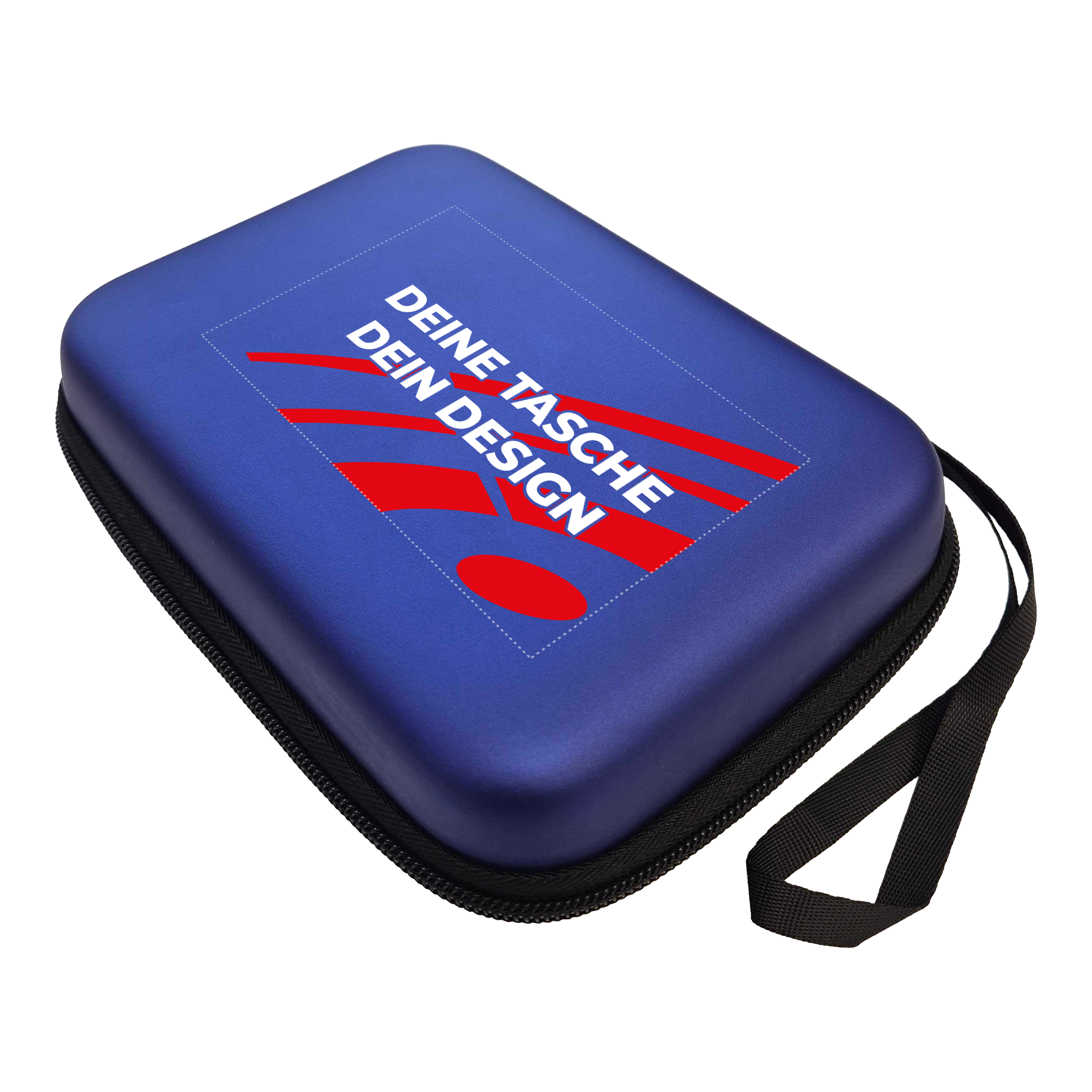 Pouzdro na šipky System-4 s vaším designem Das Bild zeigt ein McDart System4 Dartcase in Blau Metallic. Das Etui ist geschlossen dargestellt.
