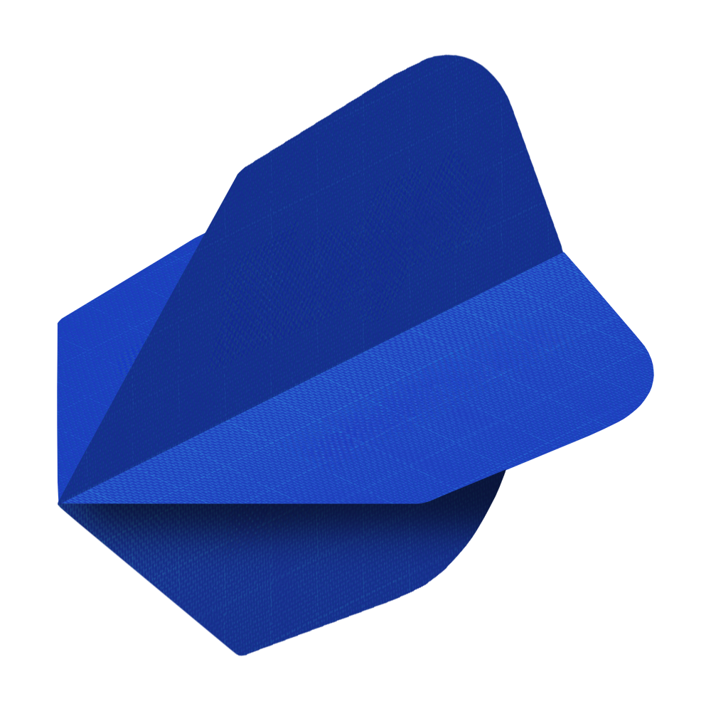 Dieses Bild zeigt einen blauen Nylon-Stoff No6 Flight. Er dient als Flight für Dartpfeile.