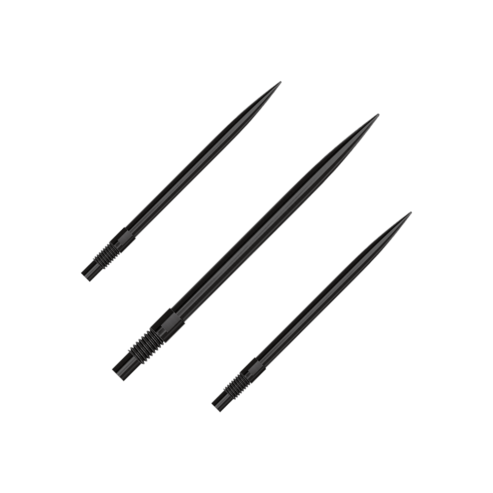 Špičky šipek Harrows Quick Point - černé Ein Set von schwarzen Dartspitzen ist abgebildet. Die Spitzen sind 35 mm lang und auf einem weißen Hintergrund präsentiert.