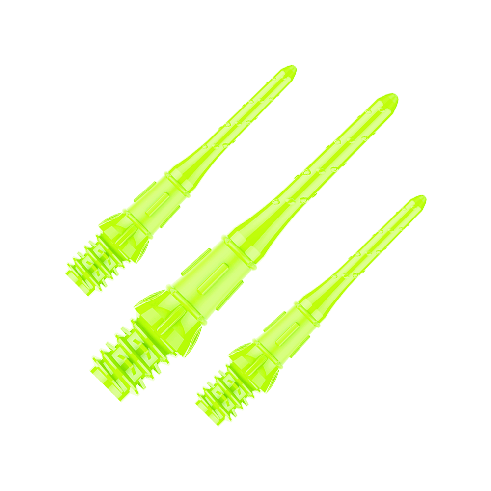 Premium Lippoints (30er Pack) - Spitzen Auf dem Bild sind drei neon-gelbe Dartspitzen zu sehen. Sie liegen nebeneinander und sind aus Kunststoff gefertigt.