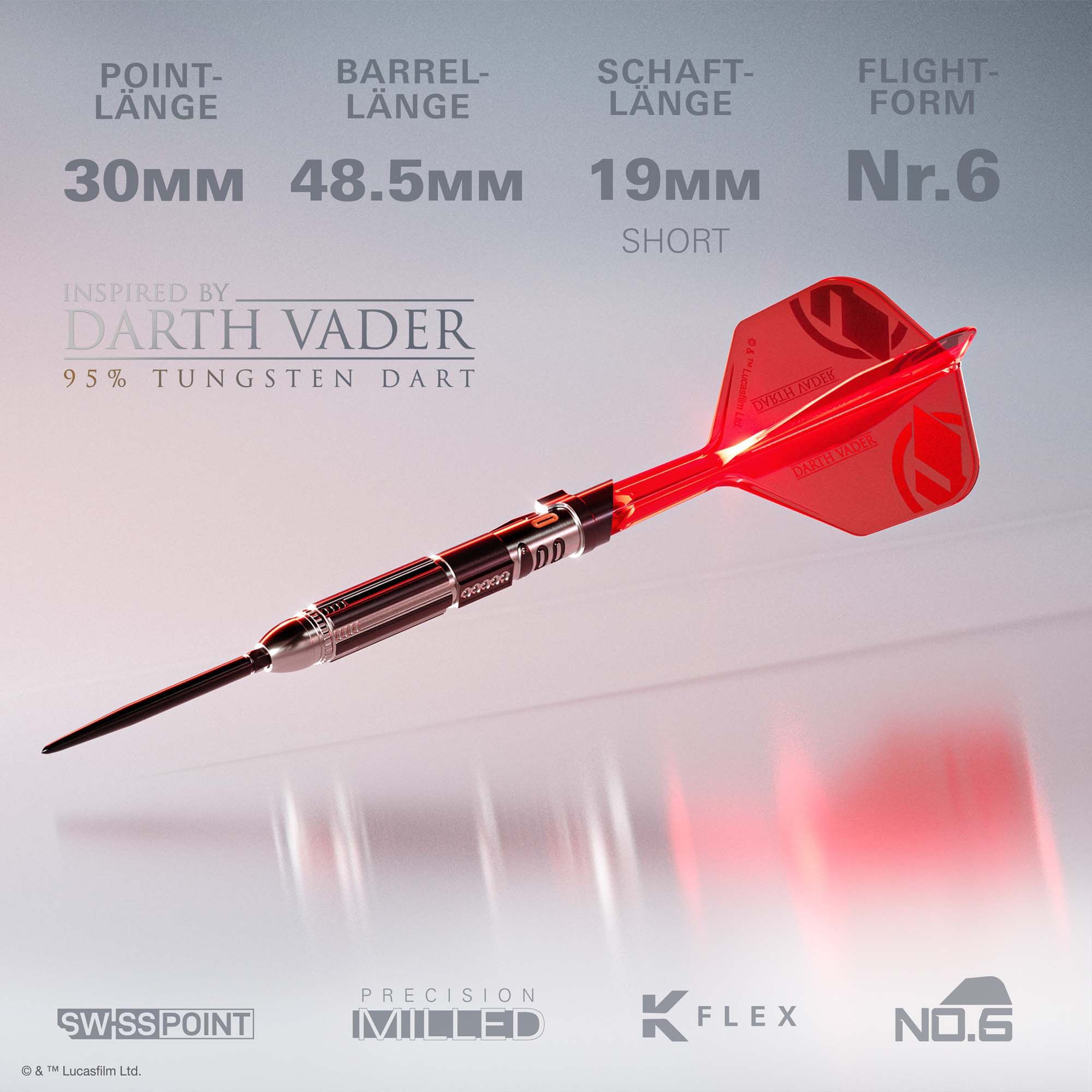 Šipky Target Star Wars Darth Vader Sith Lord Lightsaber Limited First Edition - 24g Das Bild zeigt die Target Star Wars Darth Vader Light Saber Limited Edition Steeldarts - 24g. Es handelt sich um eine limitierte Edition von Dartpfeilen inspiriert von Darth Vader.