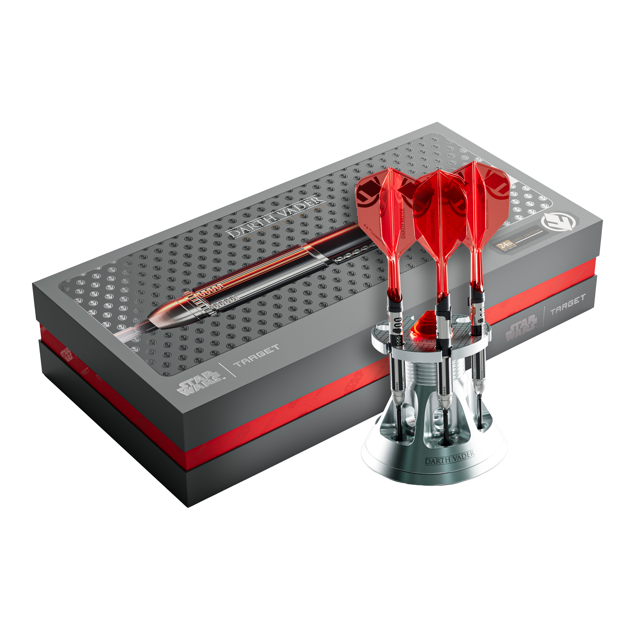 Šipky Target Star Wars Darth Vader Sith Lord Lightsaber Limited First Edition - 24g Das Foto stellt die Target Star Wars Darth Vader Light Saber Limited Edition Steeldarts - 24g dar. Die Dartpfeile sind von Darth Vader und seinem Lichtschwert inspiriert.