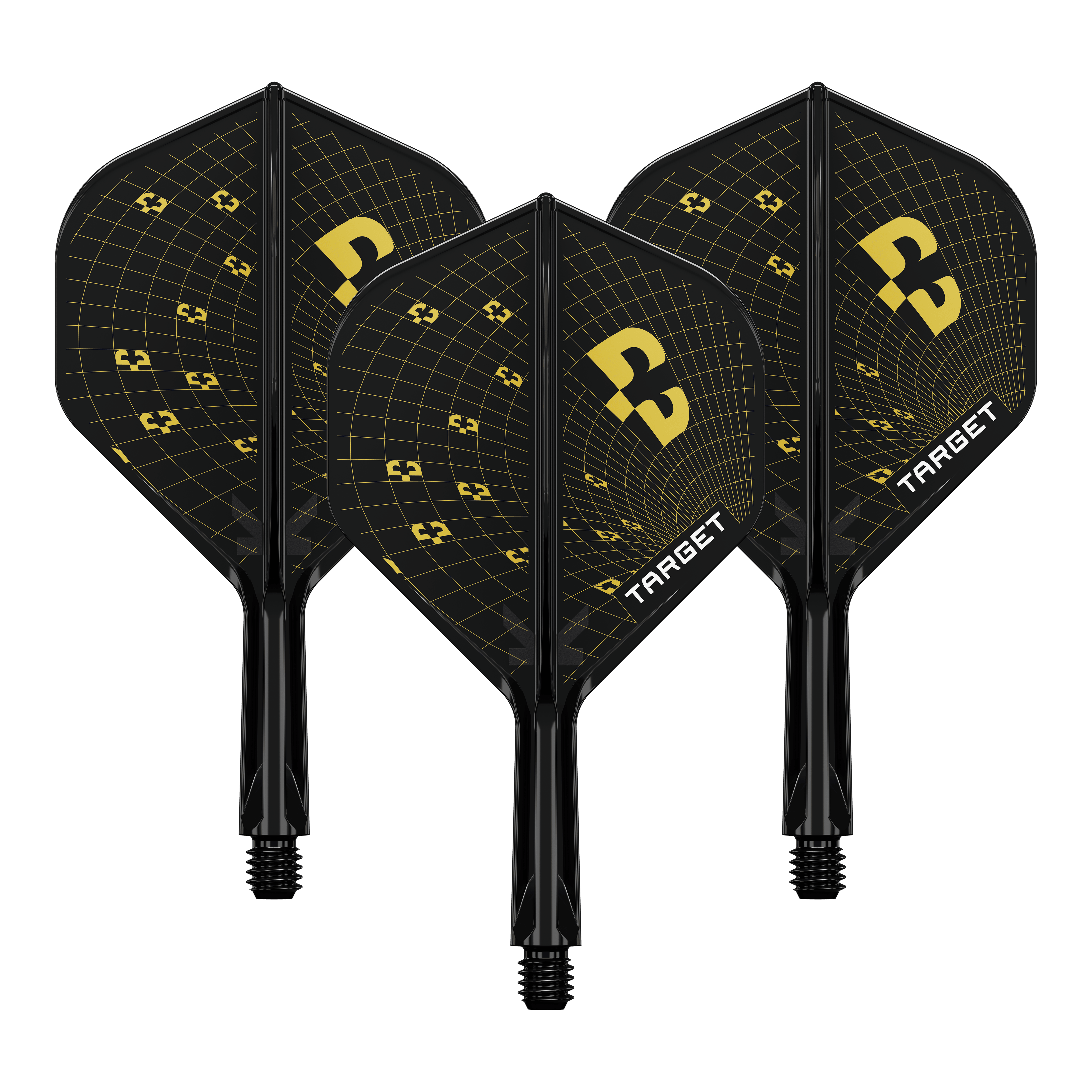 Standardní letky Target K-Flex Bolide No2 Abgebildet ist ein Set von Target K-Flex Bolide No2 Standard Flights mit einer Länge von 19mm. Das Produkt wird in einer Nahaufnahme gezeigt.