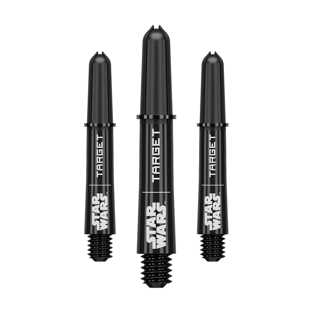 Násadky Target Star Wars ProGrip - černé Abgebildet ist das Produkt mit dem Dateinamen 380420_Target_StarWars_ProGrip_Shafts_Schwarz_Short_34mm_1Set. Vermutlich handelt es sich um schwarze ProGrip Shafts für Darts, Modell Star Wars, in kurzer Ausführung.