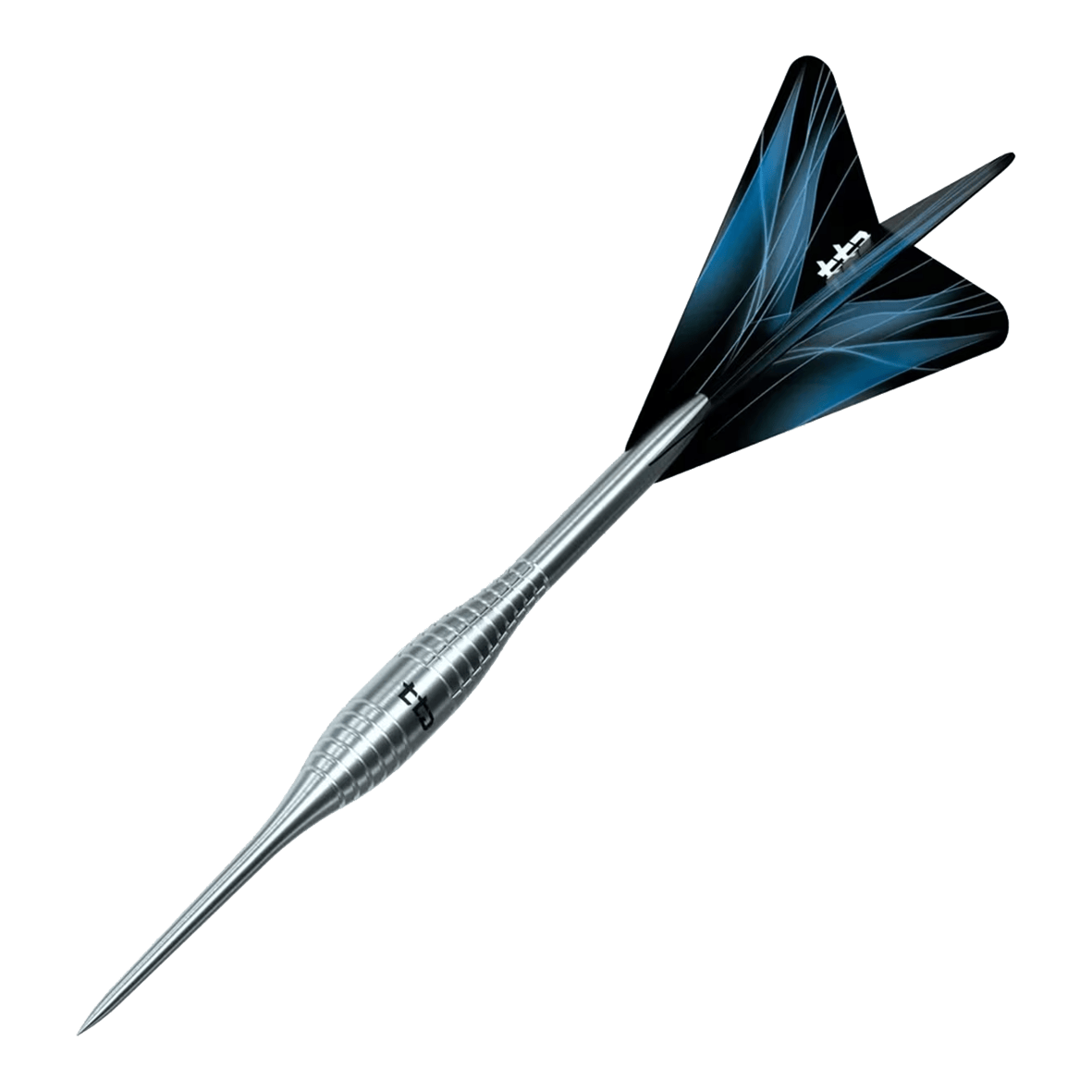Dies ist eine weitere Ansicht der Caliburn TTD Complete Titanium T2 Silver Steeldarts - 6g. Die silbernen Steeldarts sind für professionelle Dartspieler geeignet.