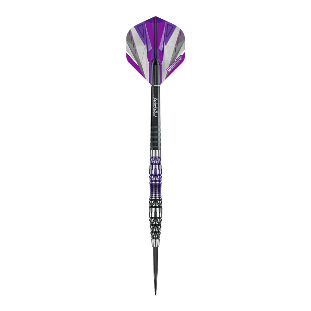 Ocelové šipky Winmau Simon Whitlock Special Edition 2020 Das Bild zeigt den Winmau Simon Whitlock Special Edition 2020 Steeldart. Der Dart hat ein auffälliges Design mit lila, schwarzen und silbernen Akzenten.